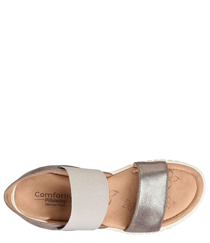 Comfortiva Charlee Elastic Metallic Leather Strap Sandals