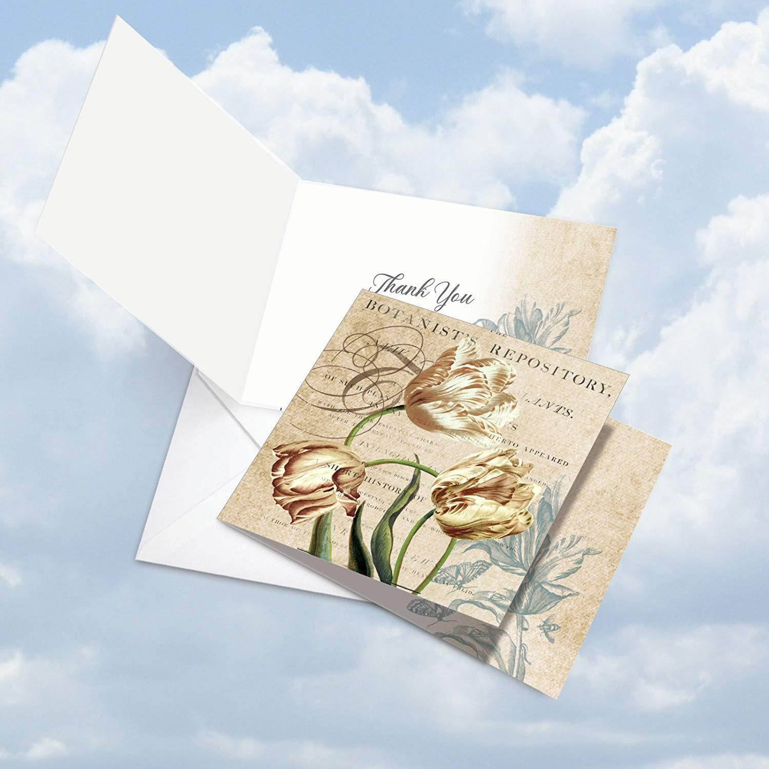 MQ4605TYG-B3x4 Painted Peonies: 12 Assorted 'Square-Top' Thank You Note Cards Featuring Collage Style Floral Images Combined with Printed Background Image with Envelopes.