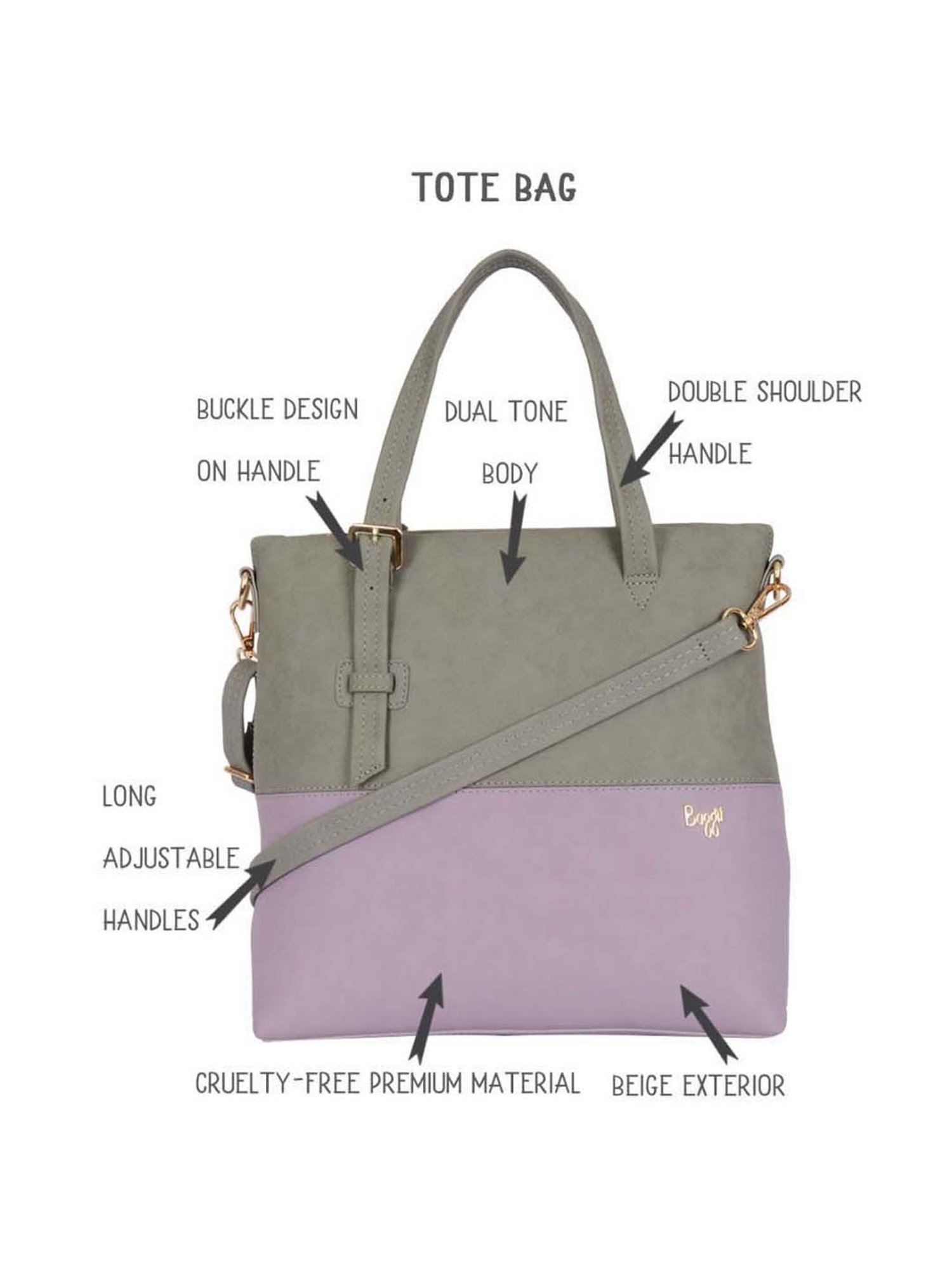 Baggit Grey & Purple Color Block Medium Tote Handbag