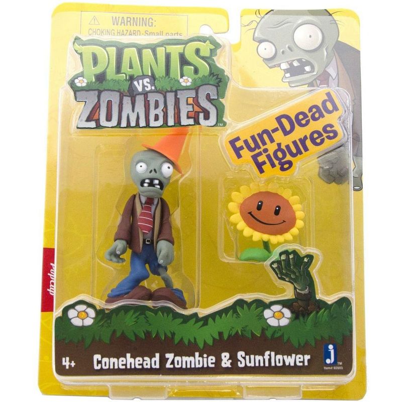 The Zoofy Group LLC Plants Vs. Zombies 3" Figure Conehead Zombie With Sunflower