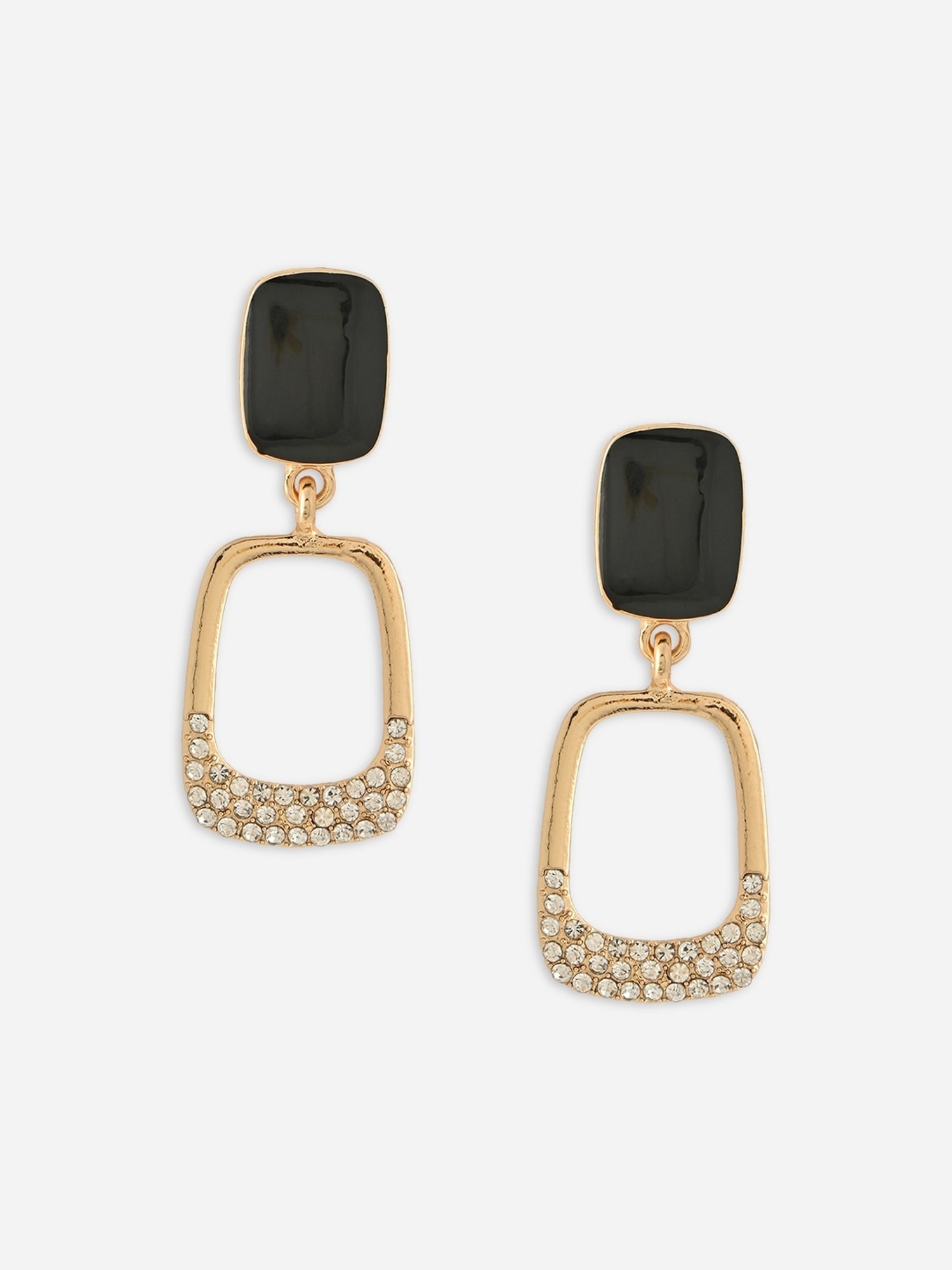 ToniQ Gold Black CZ Party Drop Earrings for Women