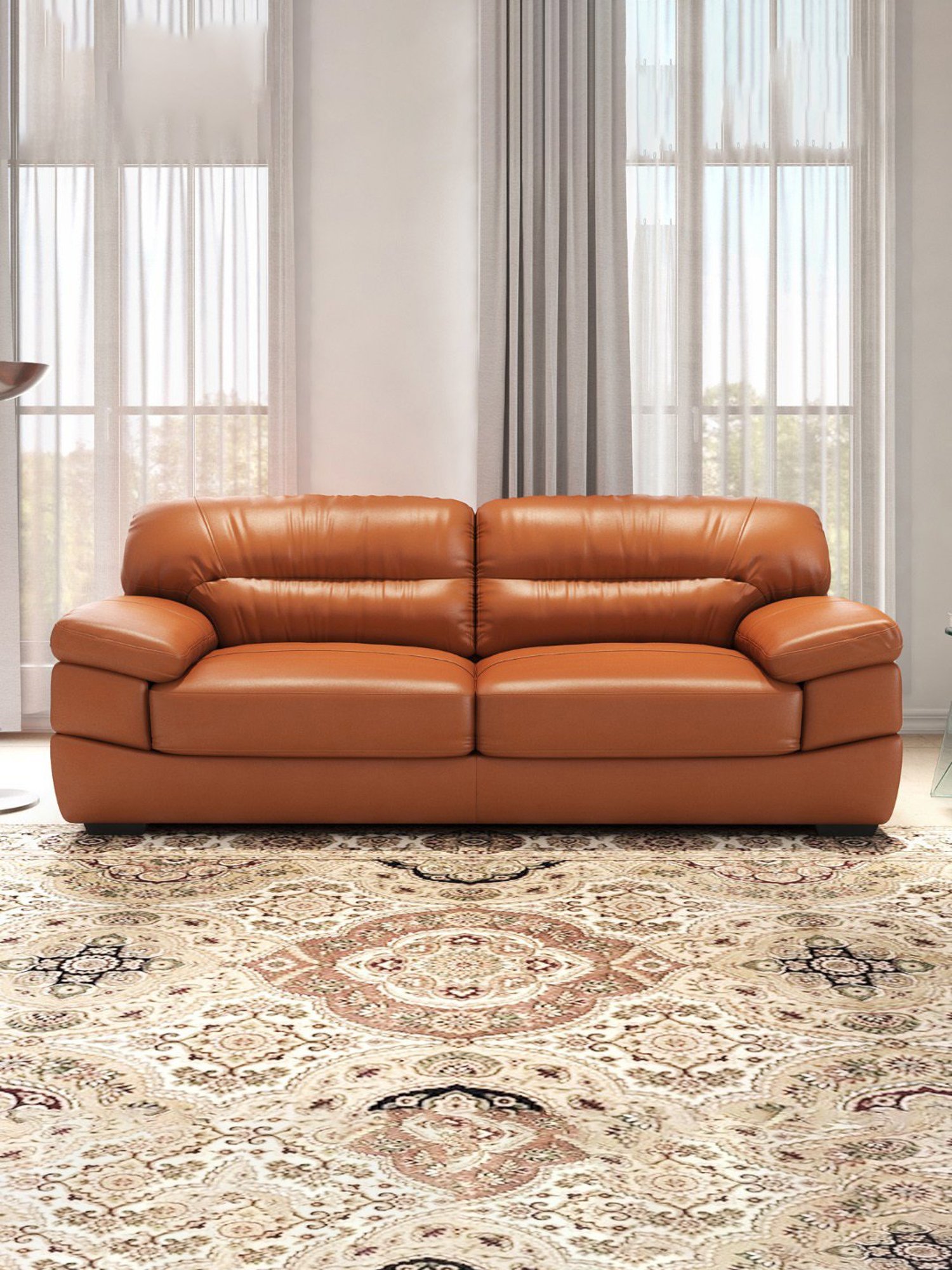 Durian Hensley Contemporary Tan Brown Leather 3 Seater Sofa