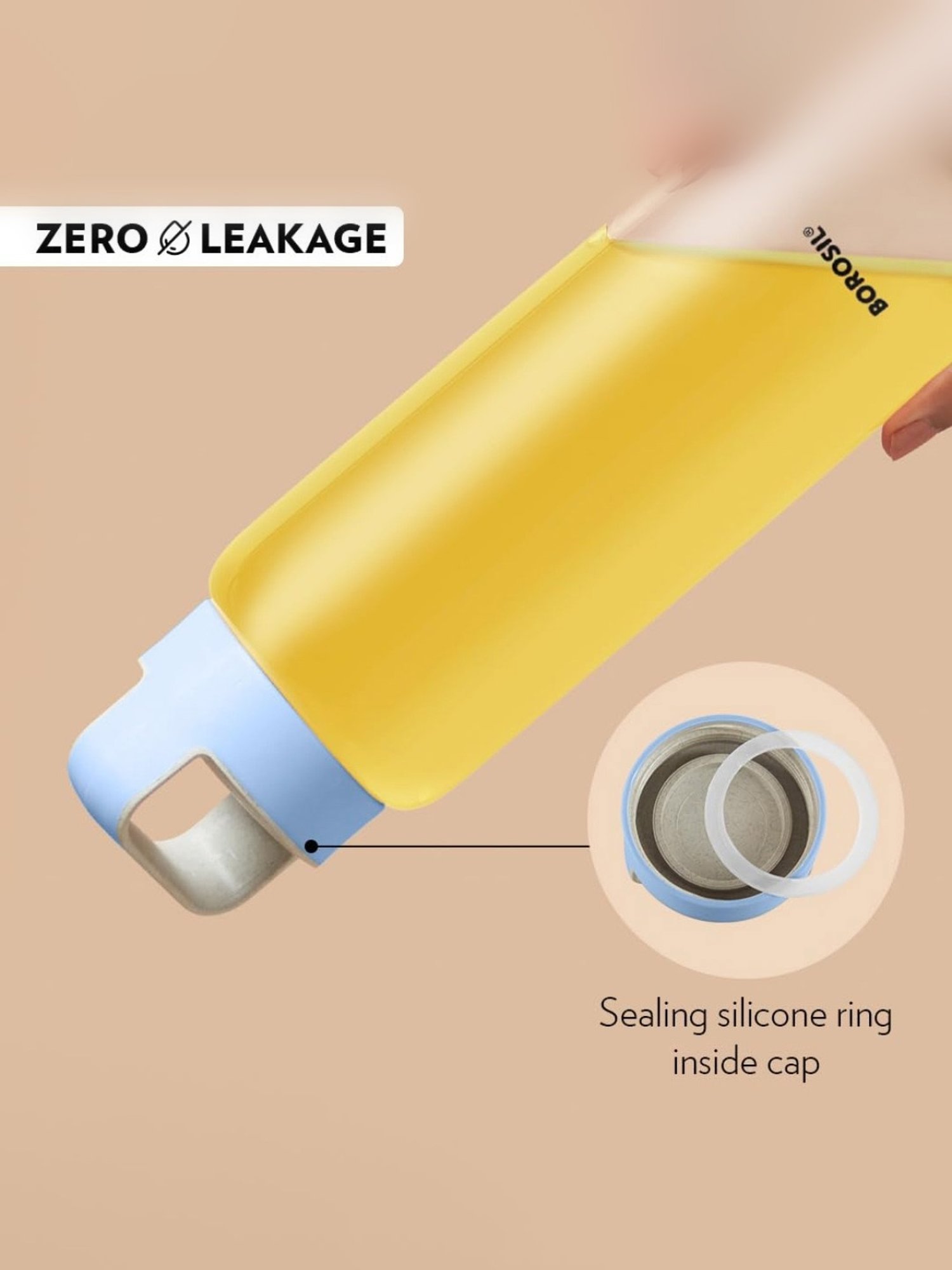 Borosil Water Bottle with Leakproof & Easy to Carry Set of 3 (Transparent, 750 ml)