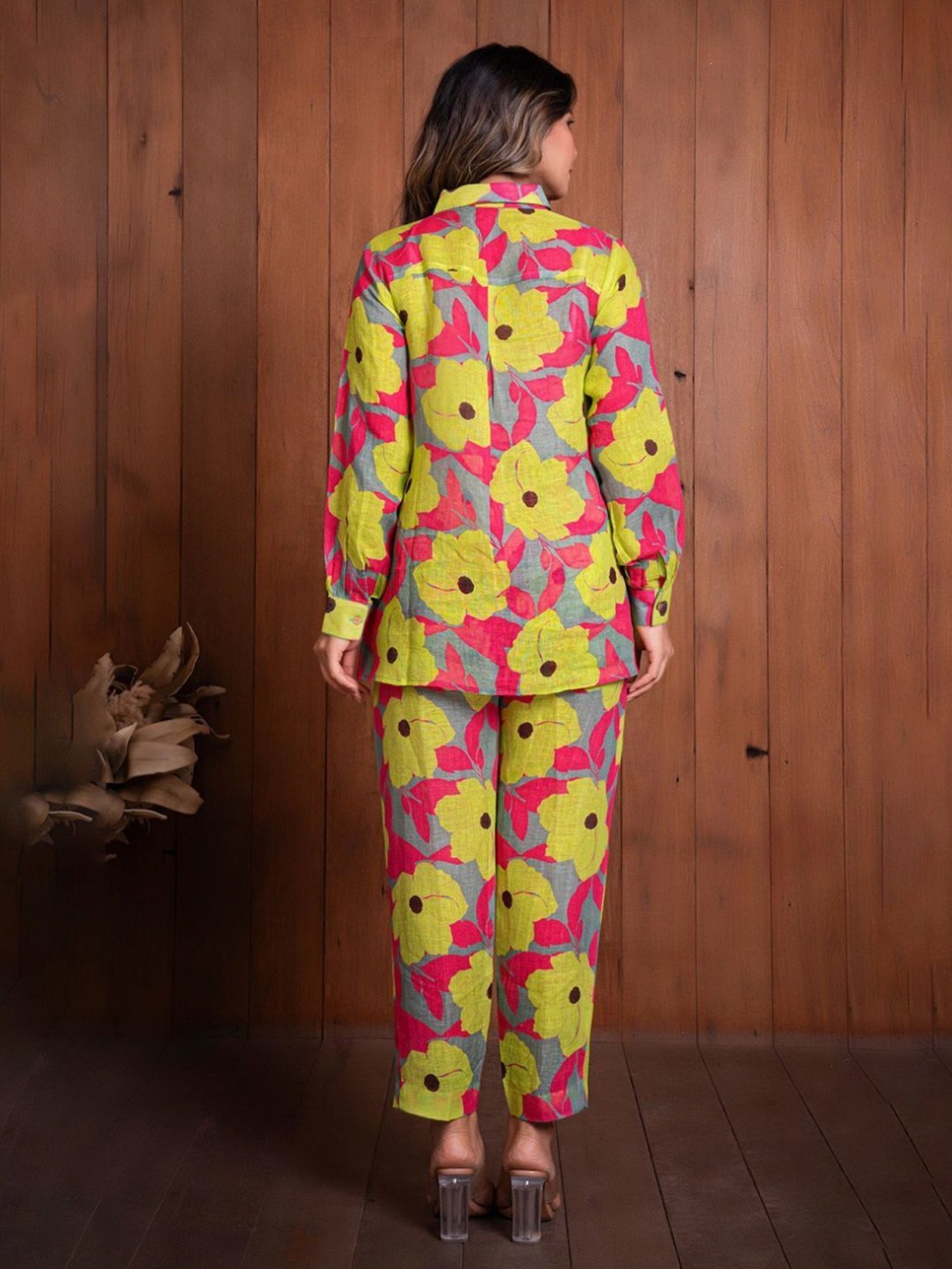 Eeshva India Yellow & Pink Garden Of Dreams Shirt with Pant