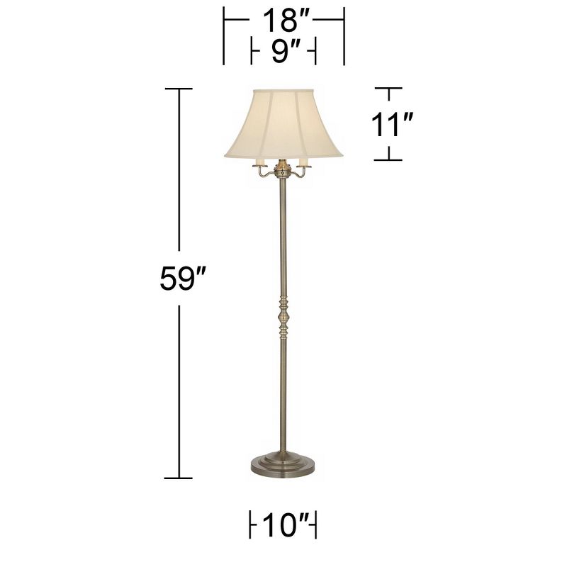 Regency Hill Traditional Floor Lamp Antique Brass Shabby Chic Off White Bell Shade Candelabra for Living Room Reading Bedroom
