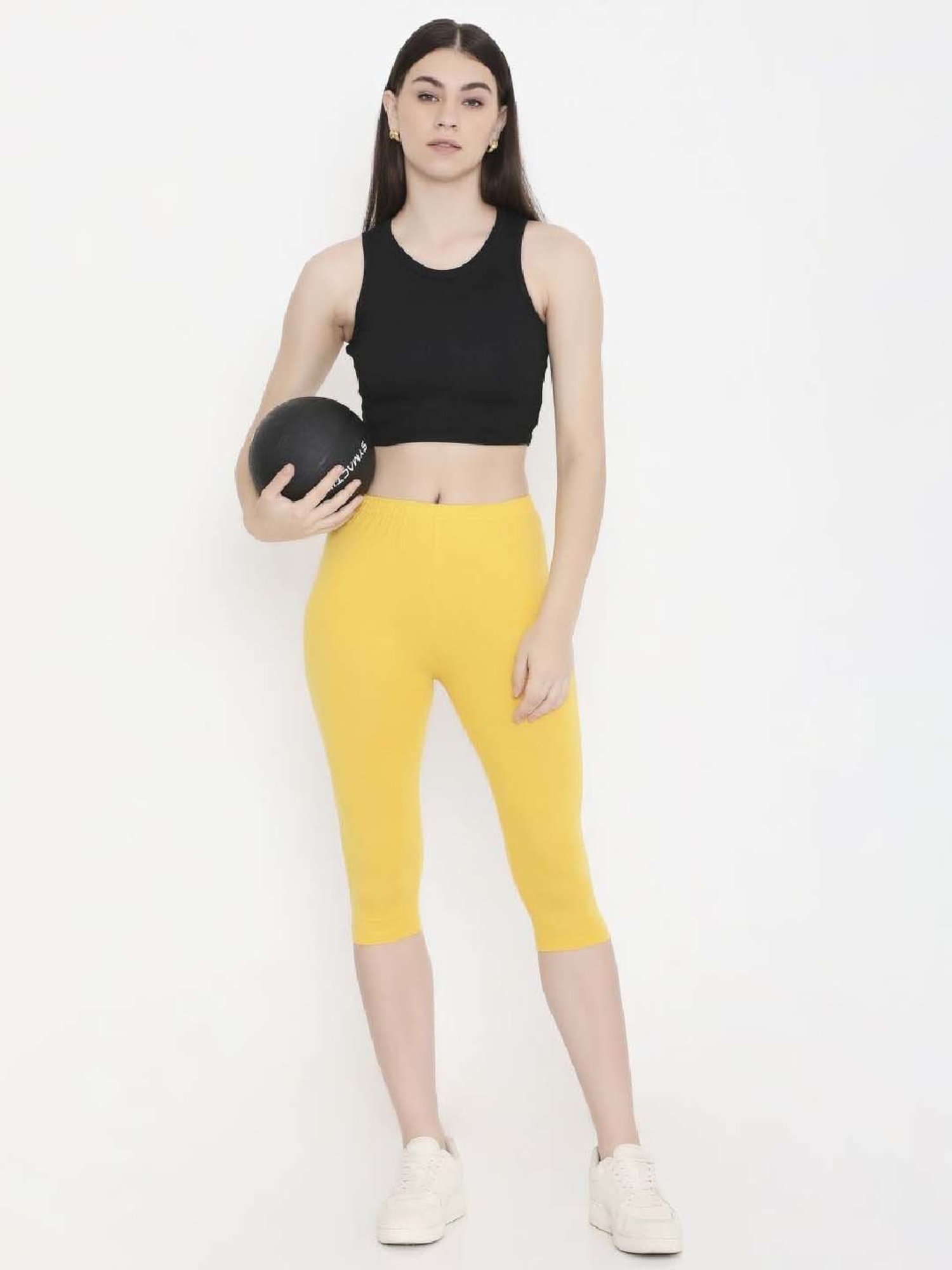 FEELINGS Yellow Cotton Plain Capris