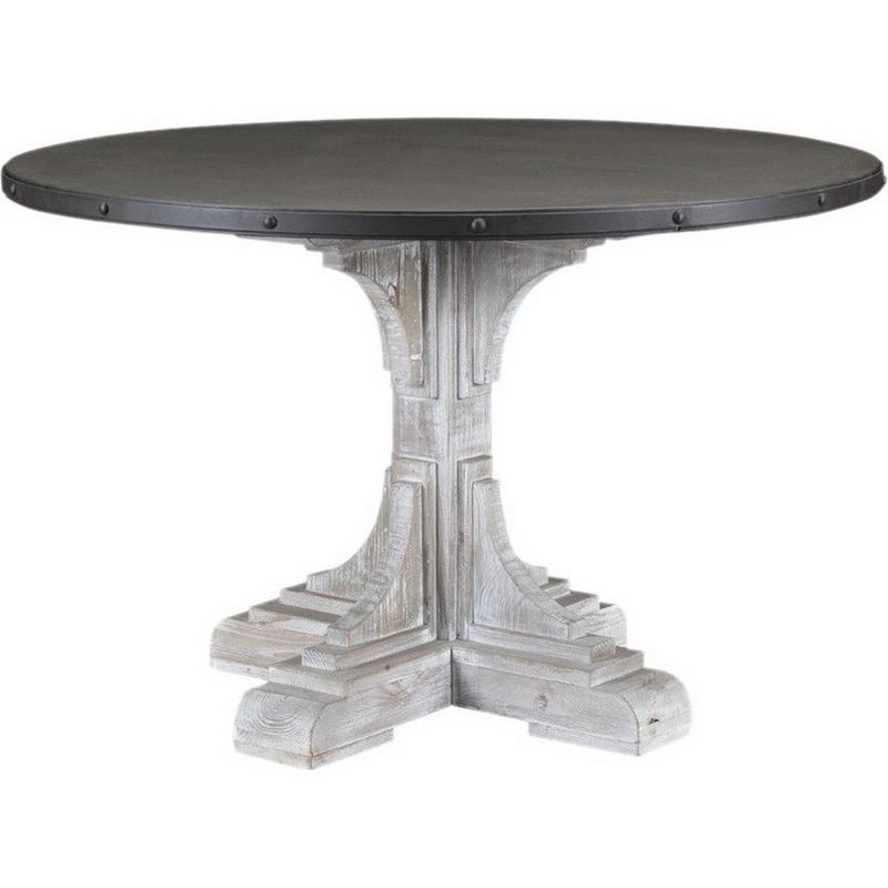 Round Dining Table with Pedestal Base Brown/Gray - Benzara