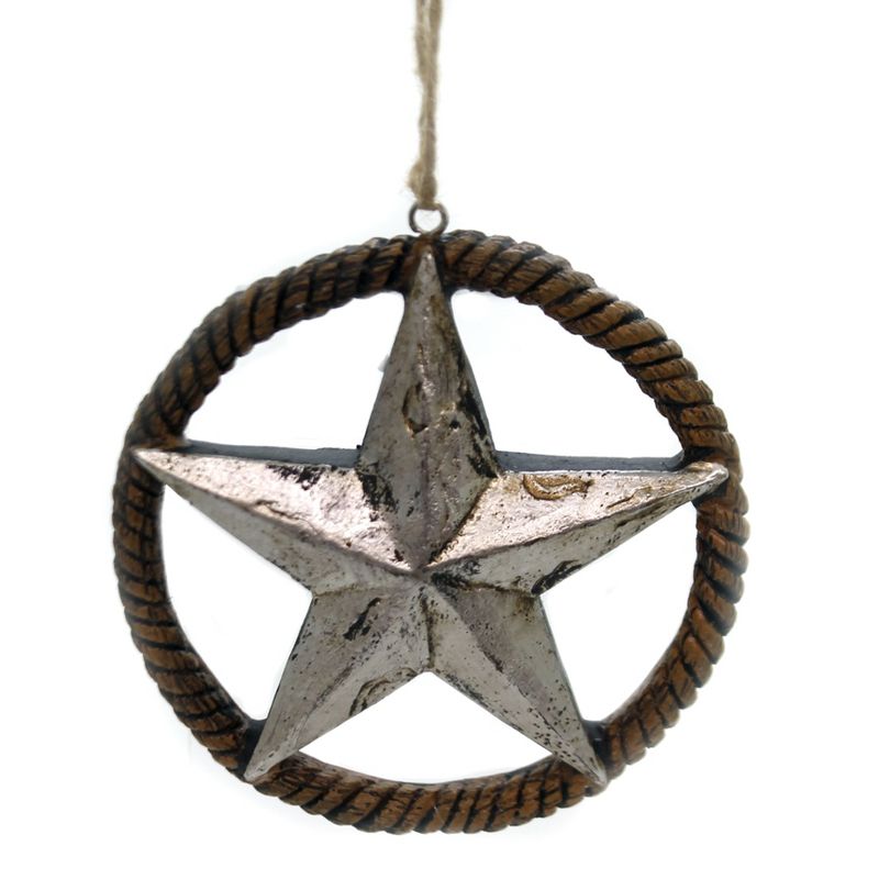 Holiday Ornaments 4.0" Western Star Rope Silver Star  -  Tree Ornaments