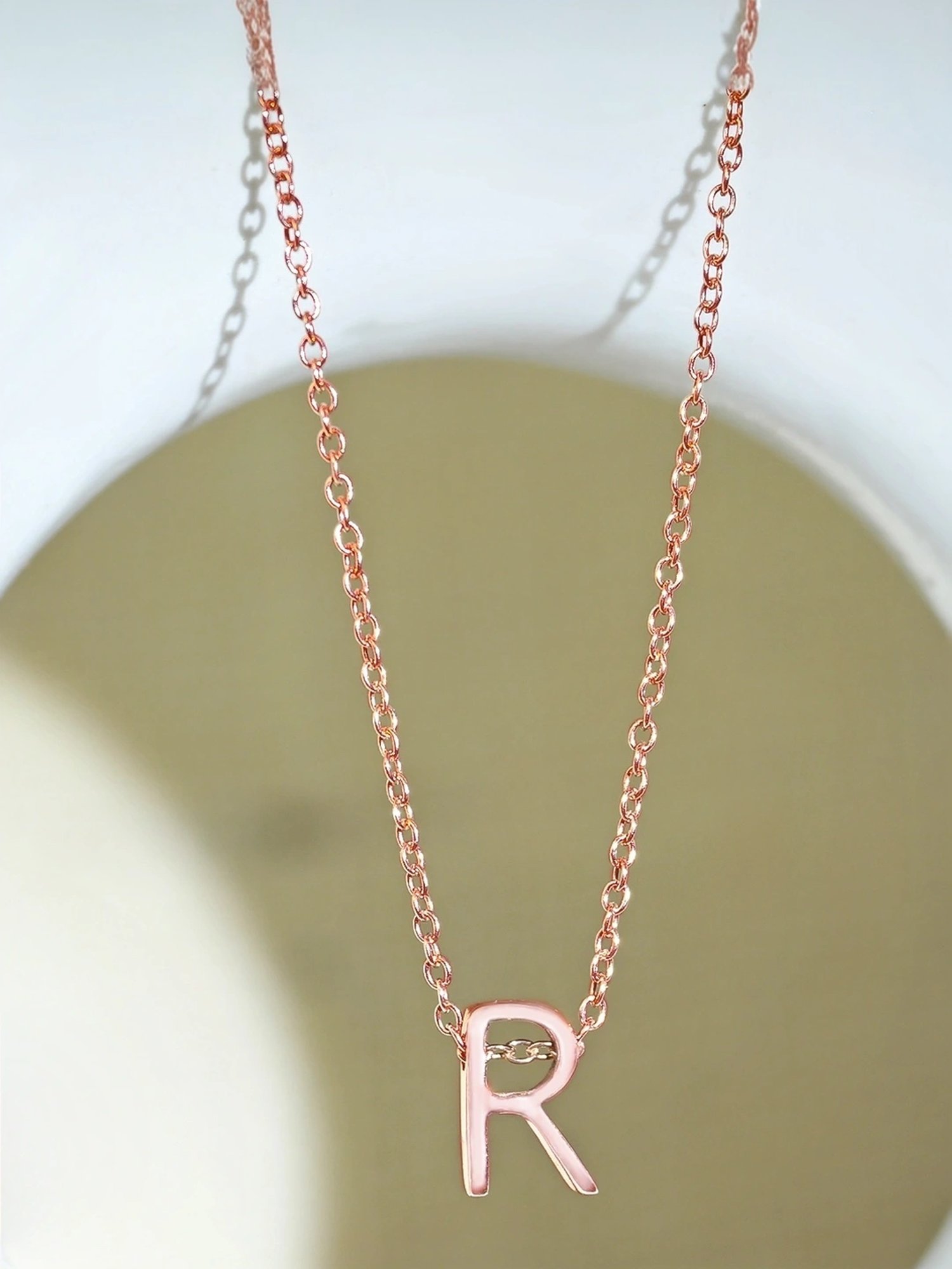 Touch925 Sterling Silver Radiant R Initial Rose Gold Chain Pendant