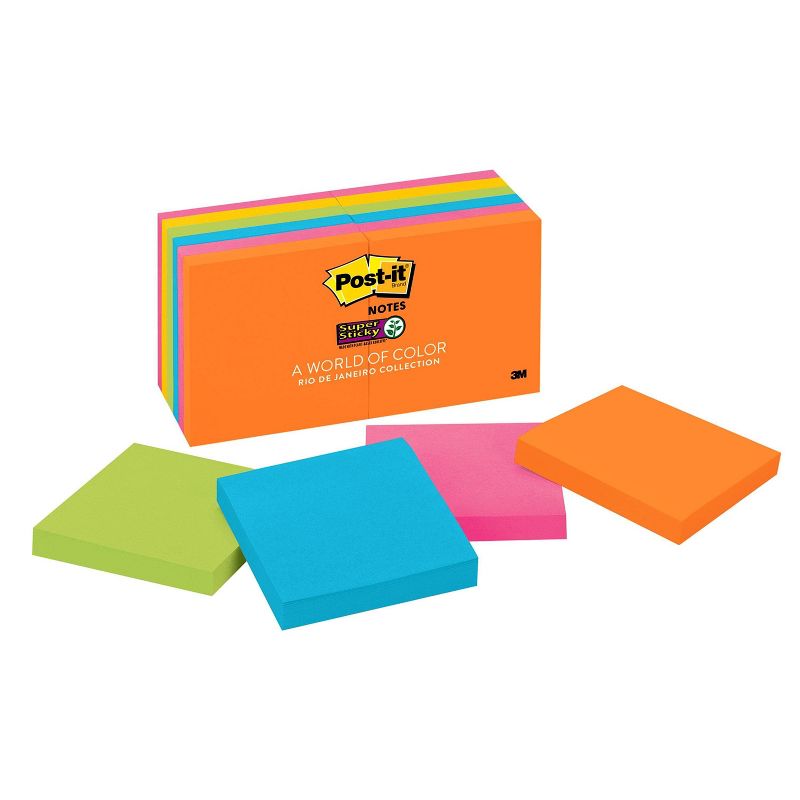 Post-it 12pk Super Sticky Notes 3"x3" Rio de Janeiro Collection
