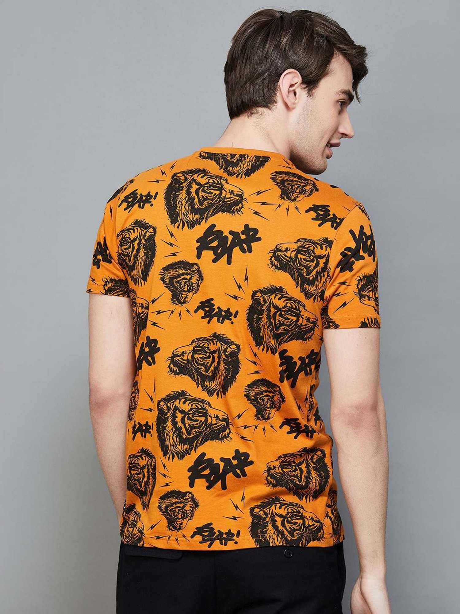 Forca by Lifestyle Orange Cotton Regular Fit Printed T-Shirt