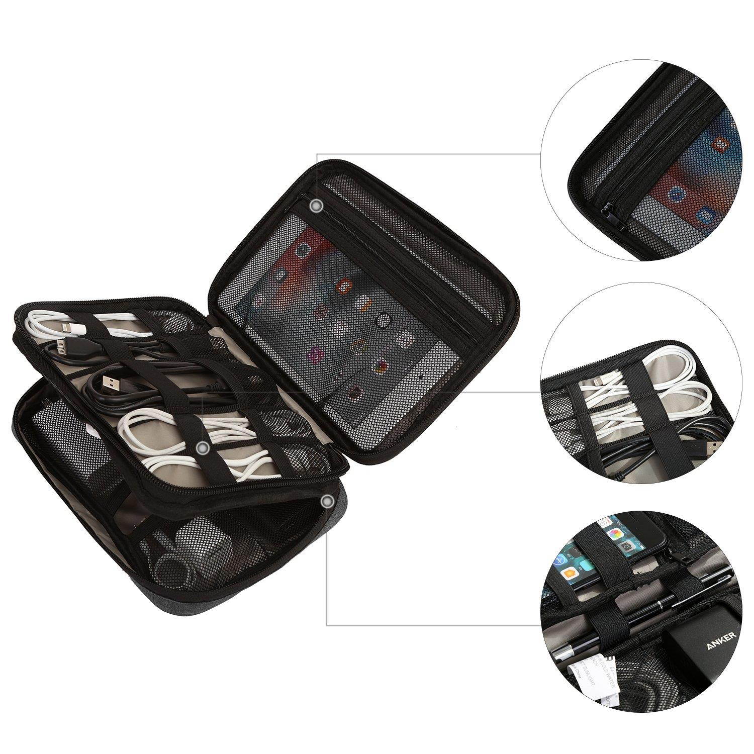 BAGSMART Double-Layer Travel Cable Organizer Electronics Accessories Cases for Cables, iPhone, Kindle Charge, Camera Charger, MacBook Charger, Black