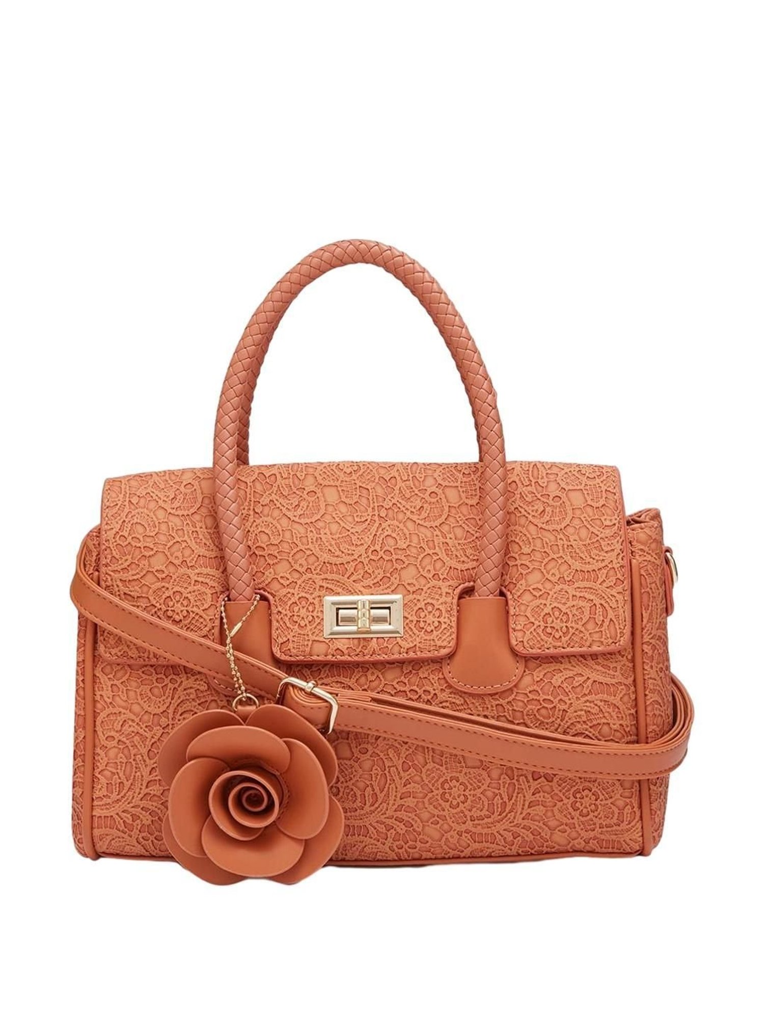 Globus Orange Textured Medium Handbag