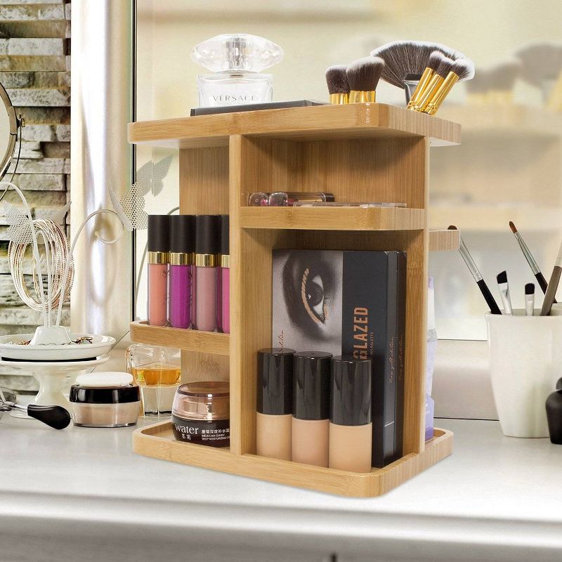 Sorbus Multi-Function Storage Carousel Bamboo Cosmetic Organizer