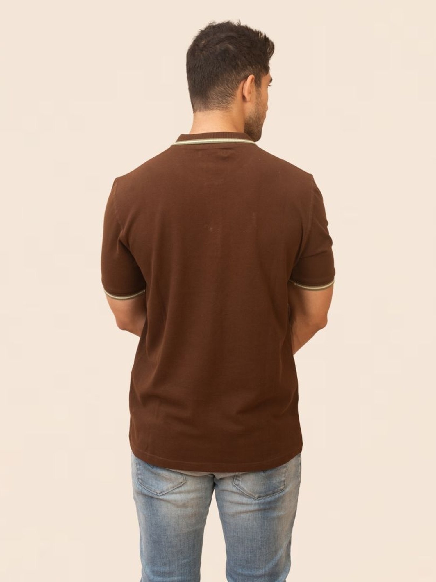 The Bleu Label Brown Cotton Slim Fit Polo T-Shirt