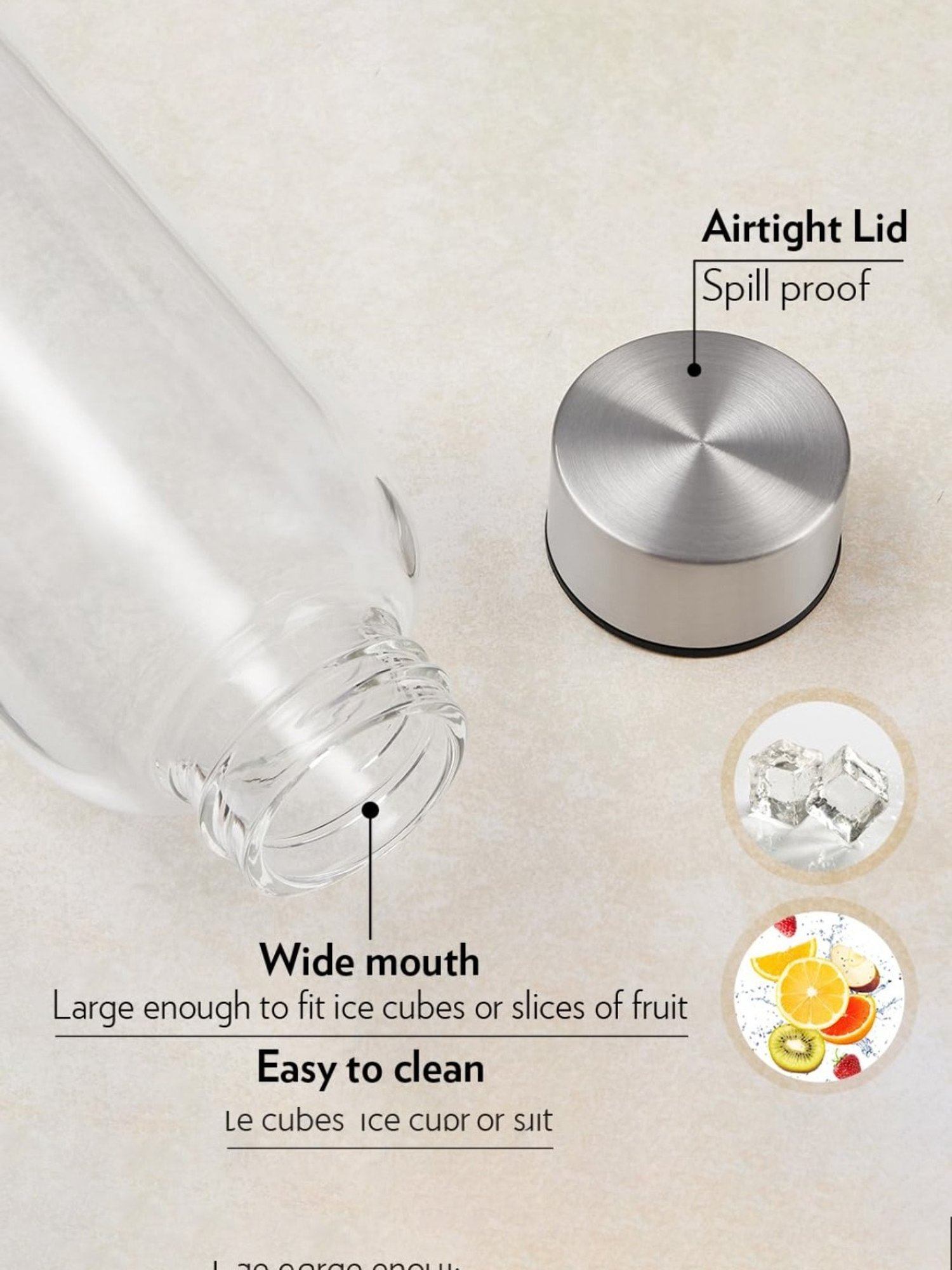 Borosil Water Bottle with Fridge Safe & Leakproof (Transparent, 550 ml)