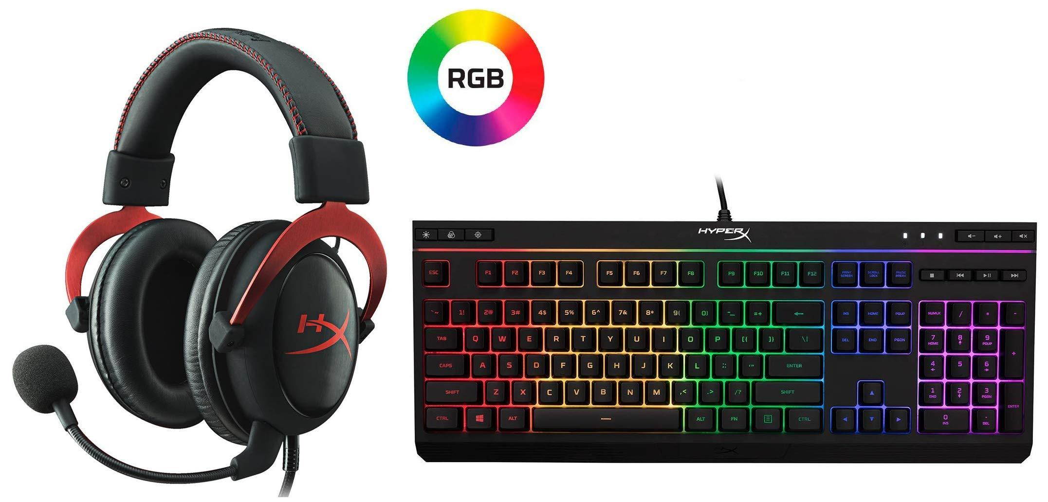 HyperX Cloud II Gaming Headset - 7.1 Surround Sound- Red (KHX-HSCP-RD) with HyperX Alloy Core RGBMembrane Gaming Keyboard Comfortable Black - Bundle