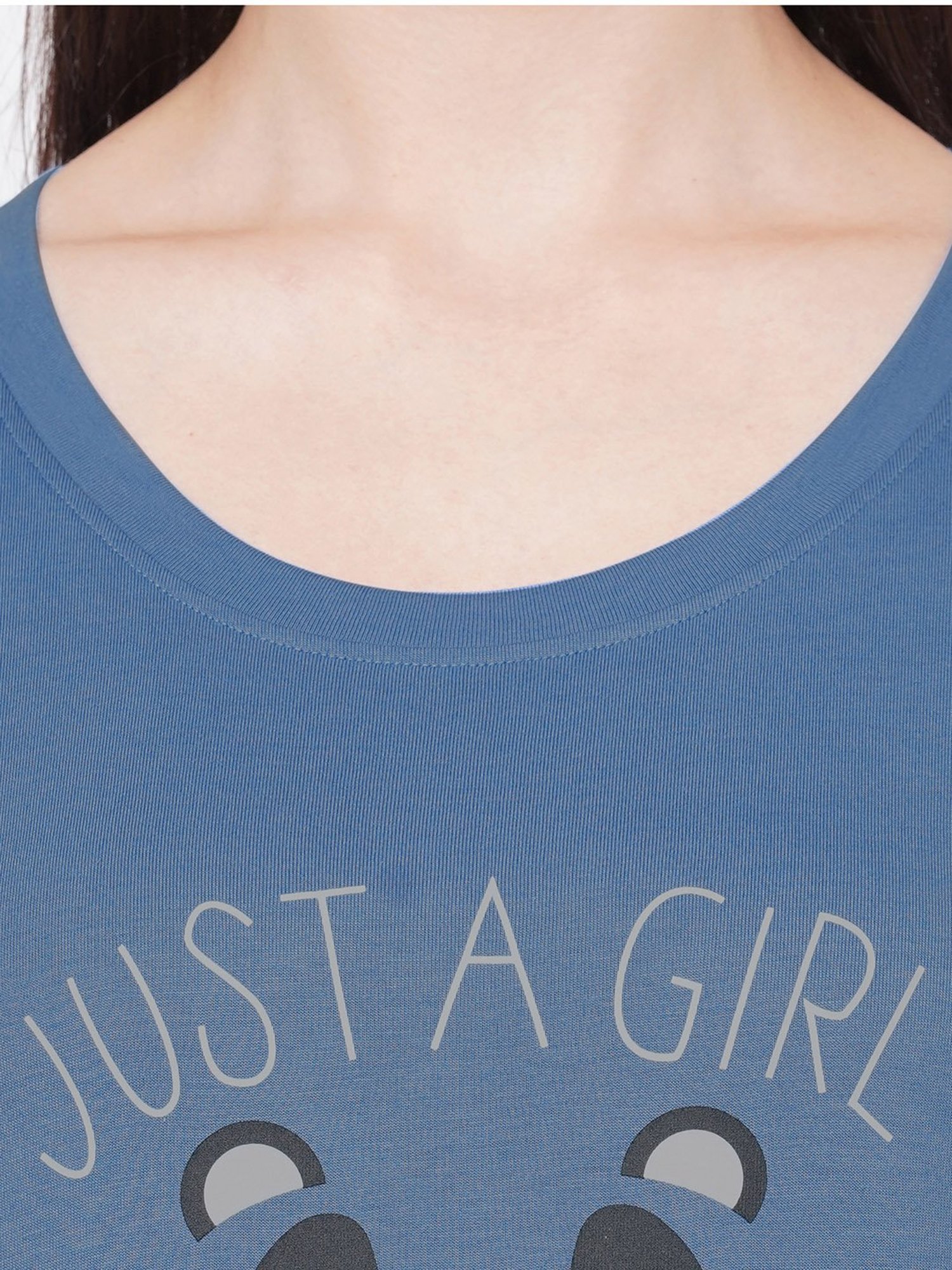 Soie Blue Printed Night Dress