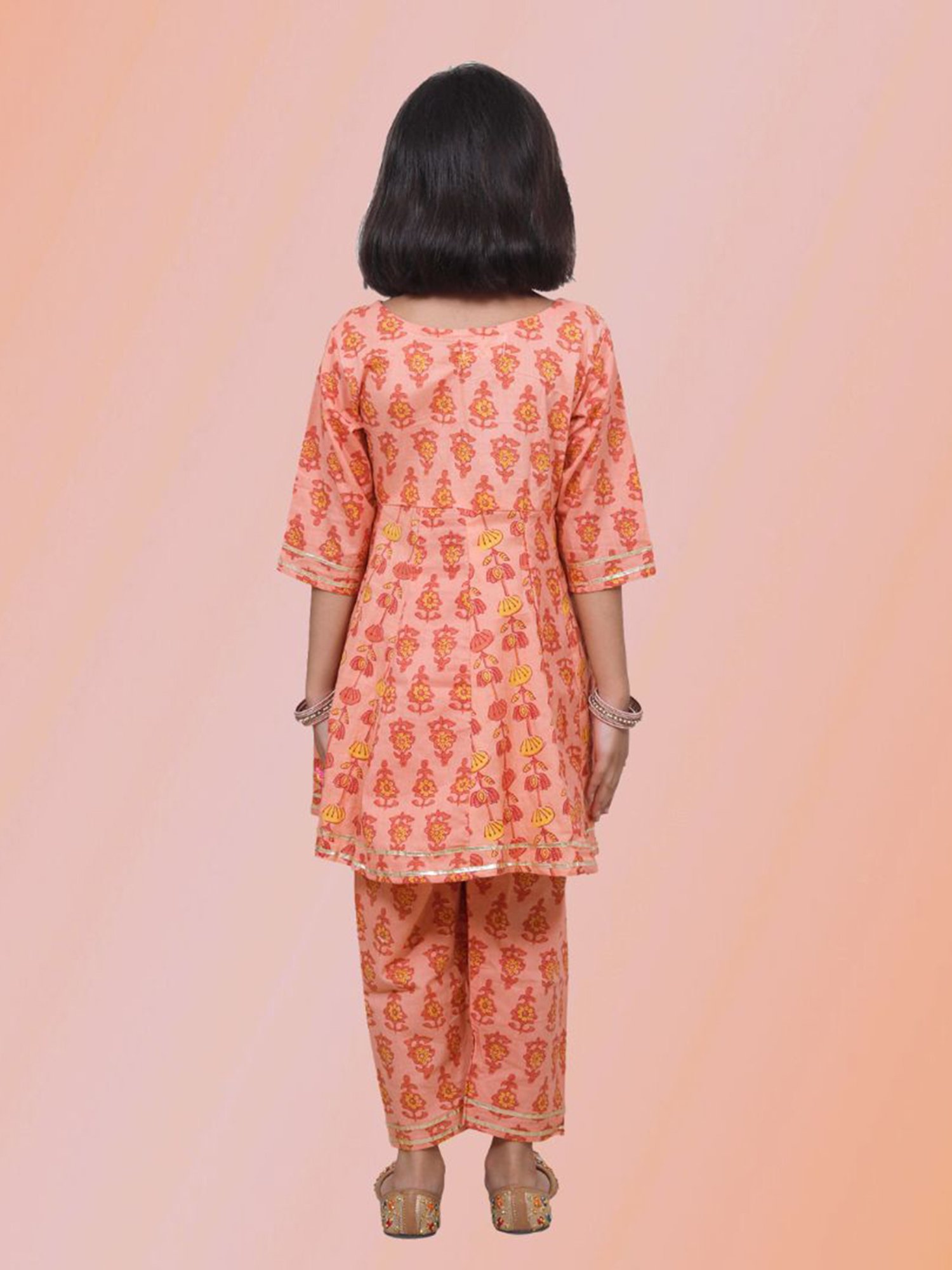 Tippy Top Kids Peach Floral Print Kurta with Pants
