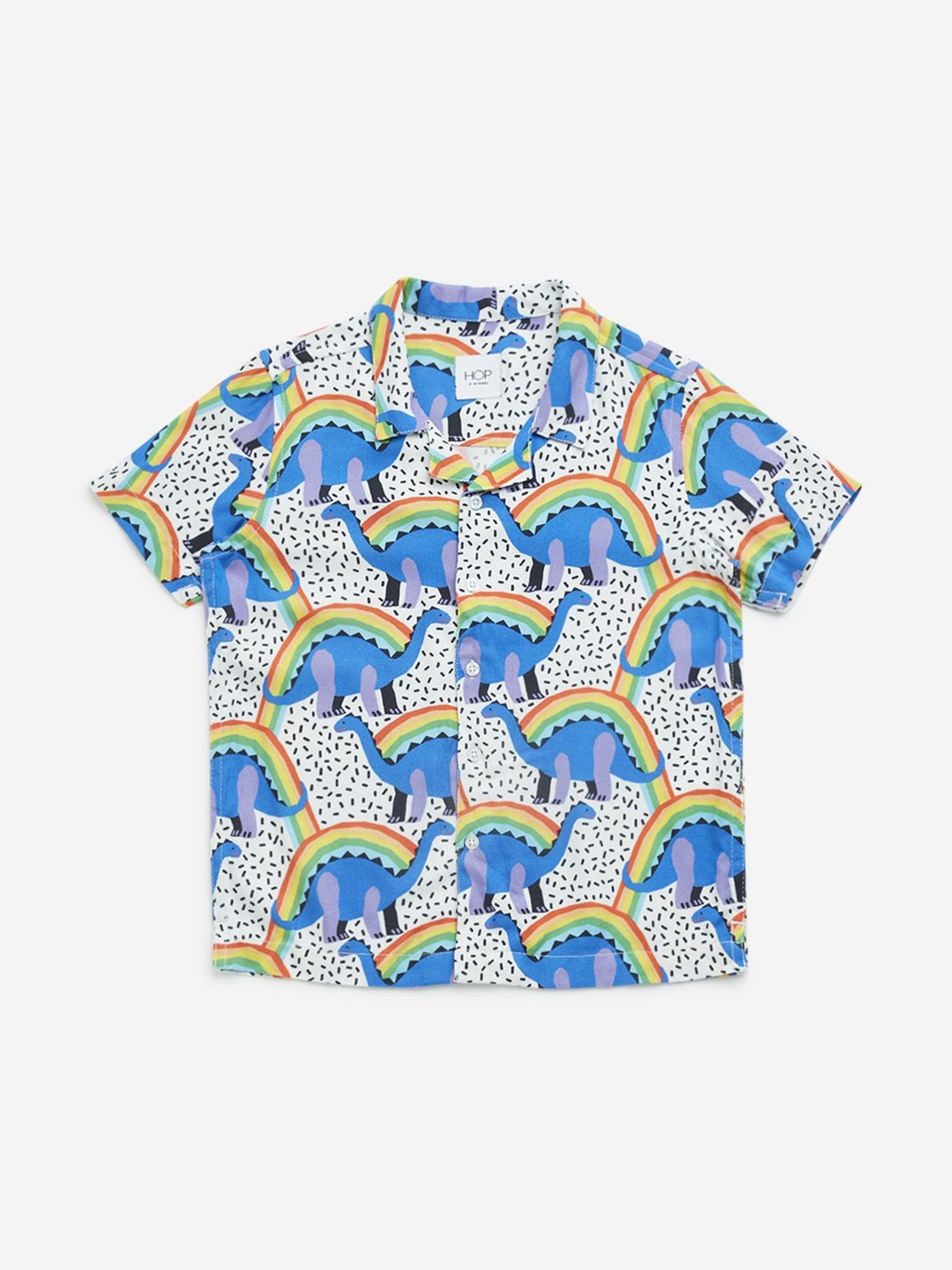 HOP Kids by Westside Multicolour Dinosaur Printed Cotton Shirt