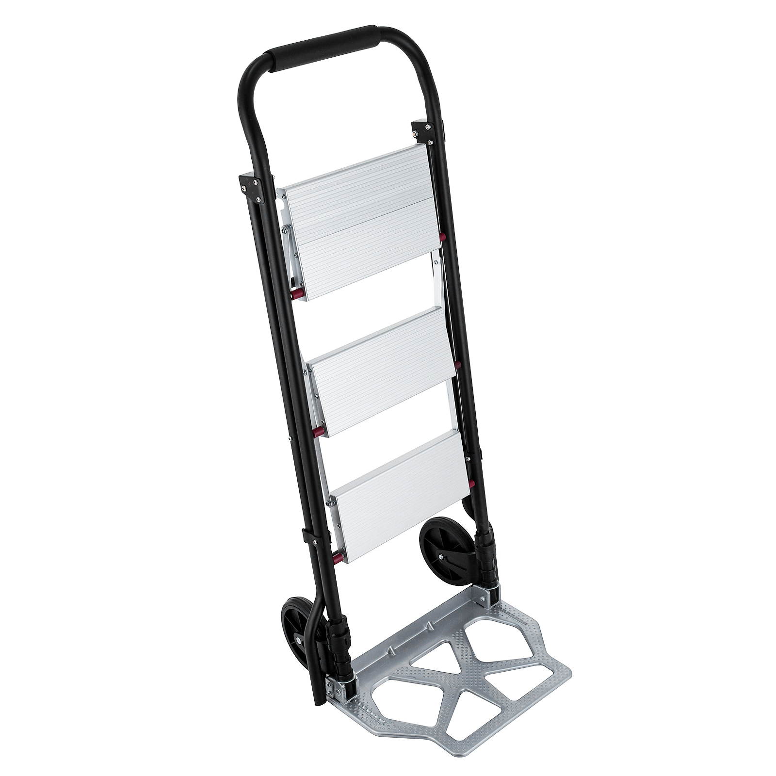 VEVOR 3-Steps Ladder Cart 2-in-1 Convertible Step Ladder Folding Hand Truck with Trolley