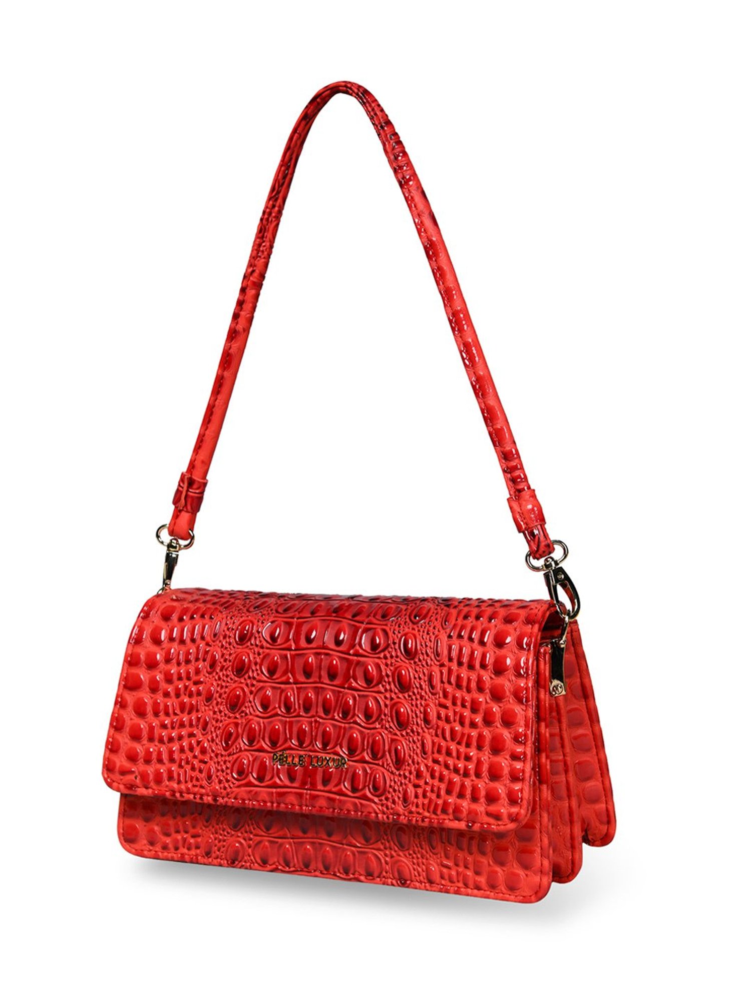 PELLE LUXUR Red Animal Effect Small Shoulder Bag