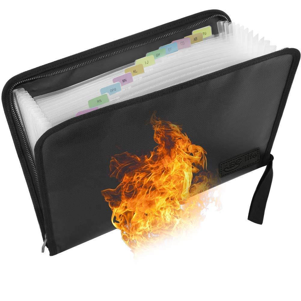 ABC Life Fireproof File Folder and Water Resistan with Silicone-Coated Fiberglass Heat Resistant Money Document Bag with A4 Size 12 Pockets Zipper Closure Portable Filing Organizer Pouch(14.3' x9.8')