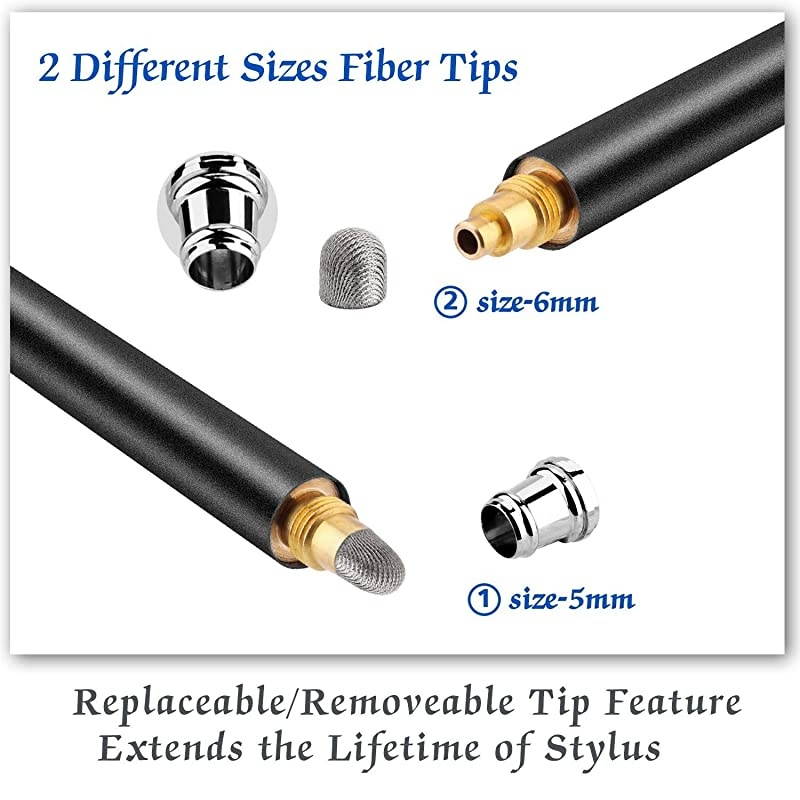 New 5mm HighSensivity Fiber Tip Capacitive Stylus Dualtip Universal Touchscreen Pen for All Tablets Cell Phones with 8 Extra Replaceable Fiber Tips 4 Pcs BlackAquaSilverYellow