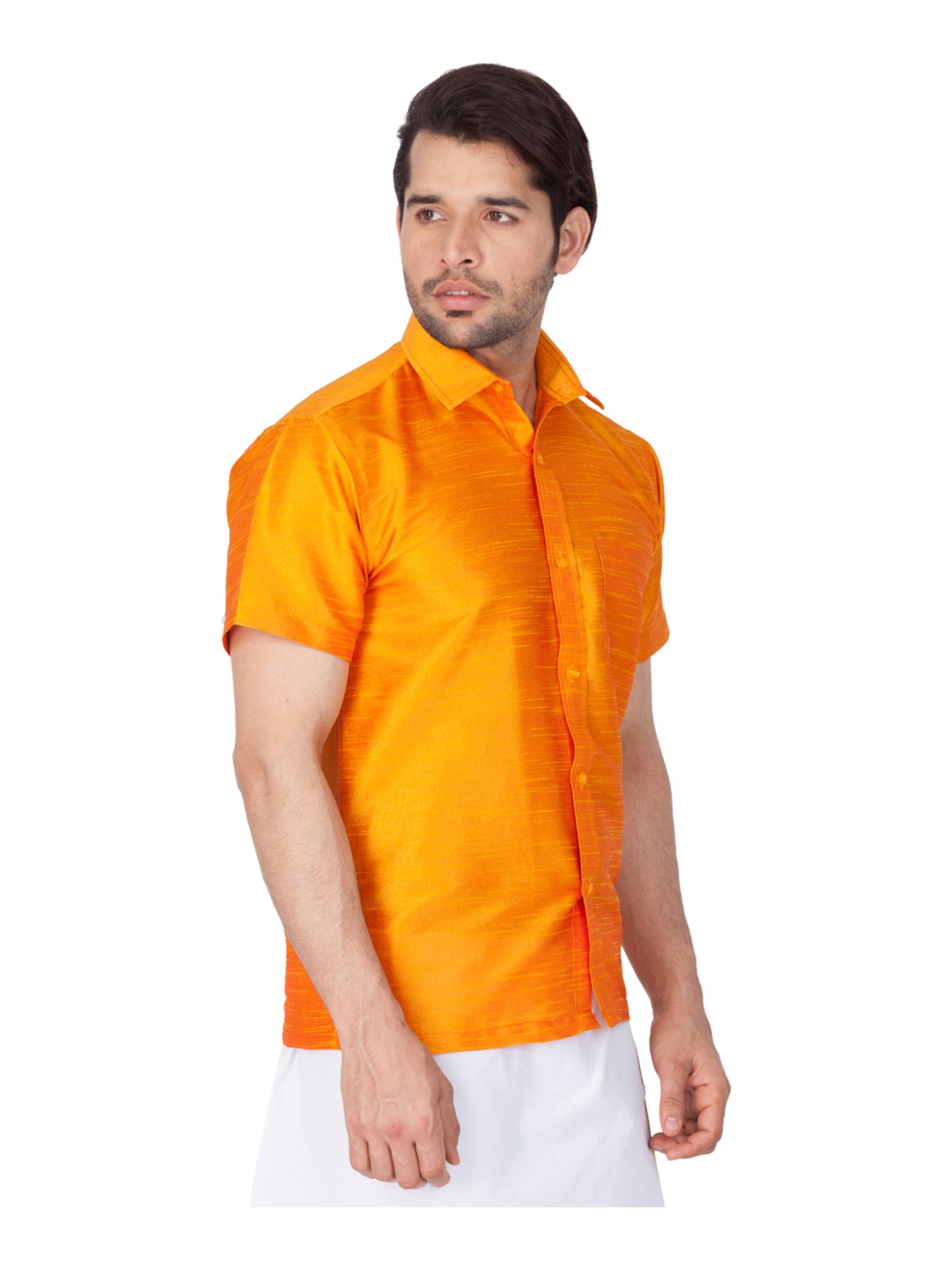VASTRAMAY Orange Straight Fit Self Pattern Ethnic Shirt