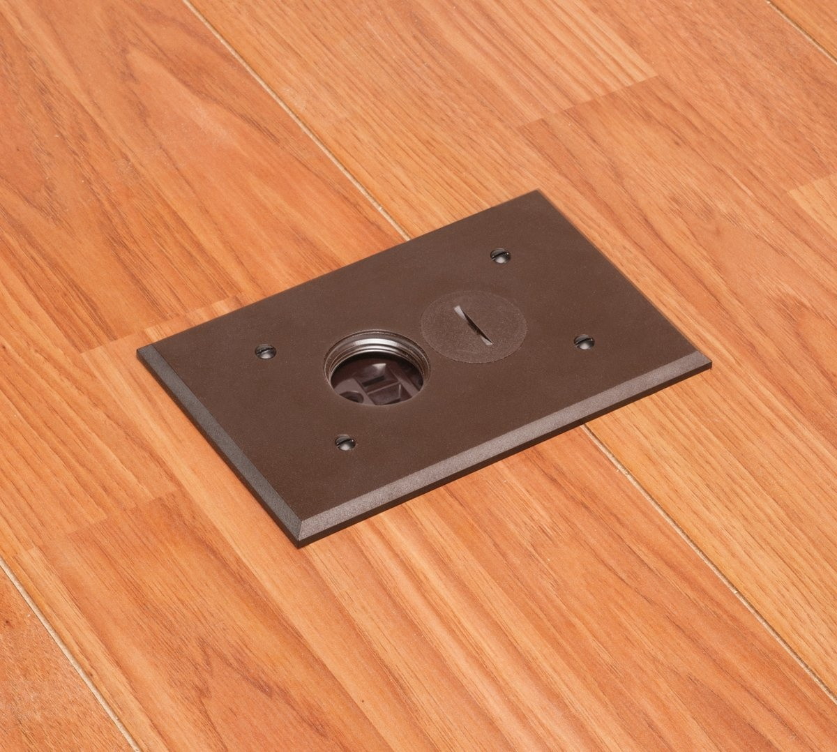 Arlington FLBR101BR Electrical Box Floor Kit with Outlet and Oversized Plastic Plate, 1-Gang, Brown