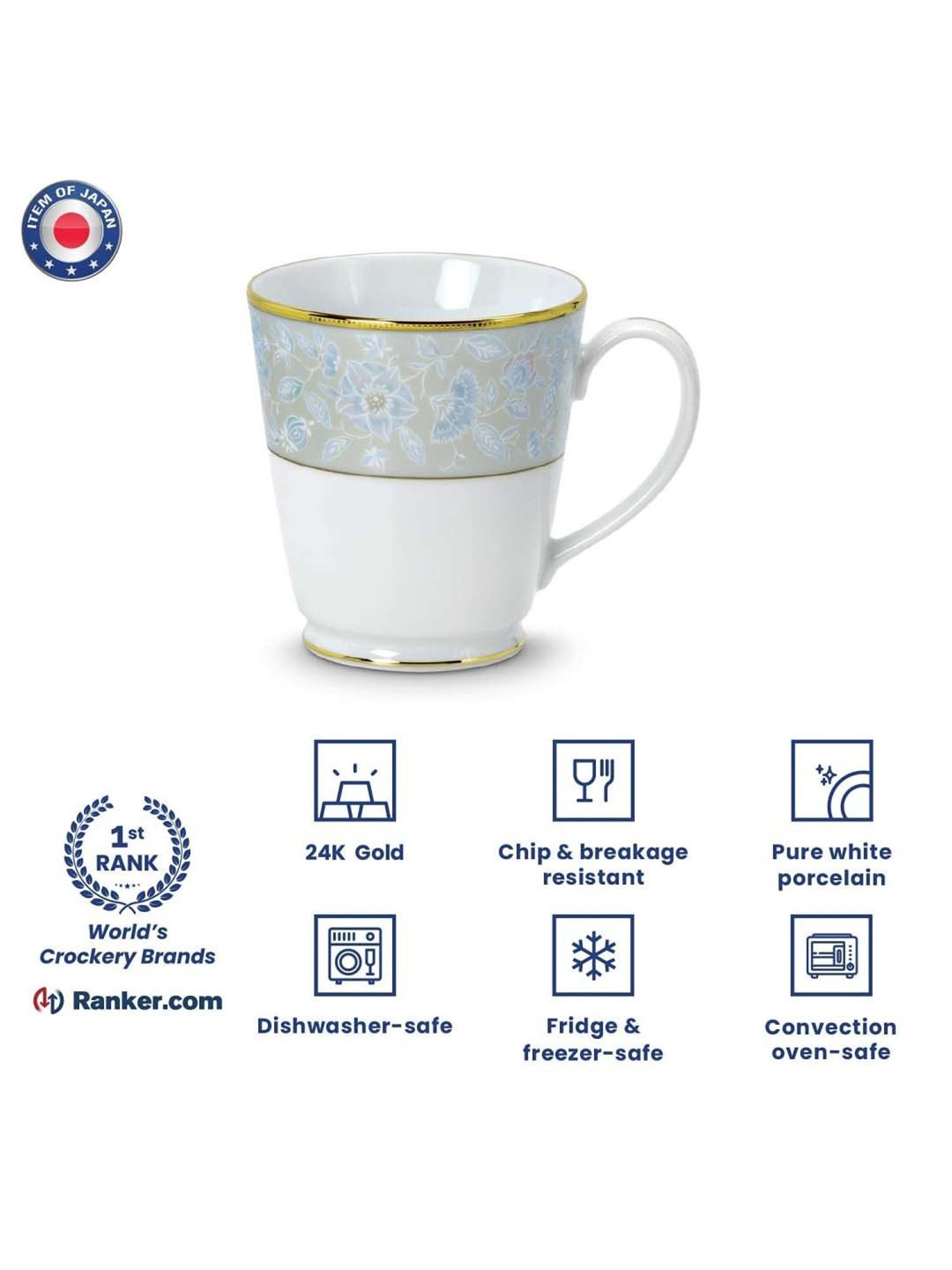 Noritake Peach Valley White & Grey Poreclain Milk Mug (0.37 L) - Set of 1