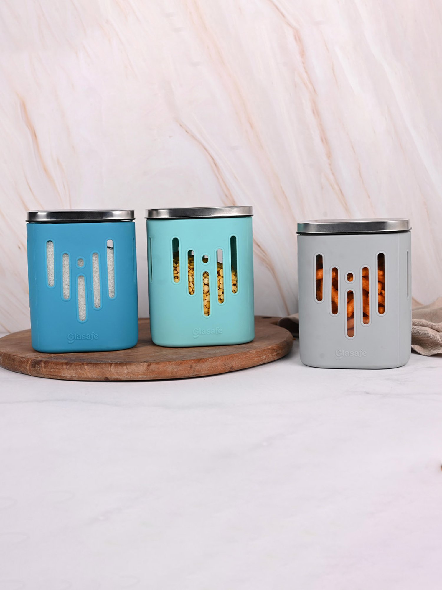 Glasafe 'O' Grip Multicolor Borosilicate Containers - Set of 3 (900ml)