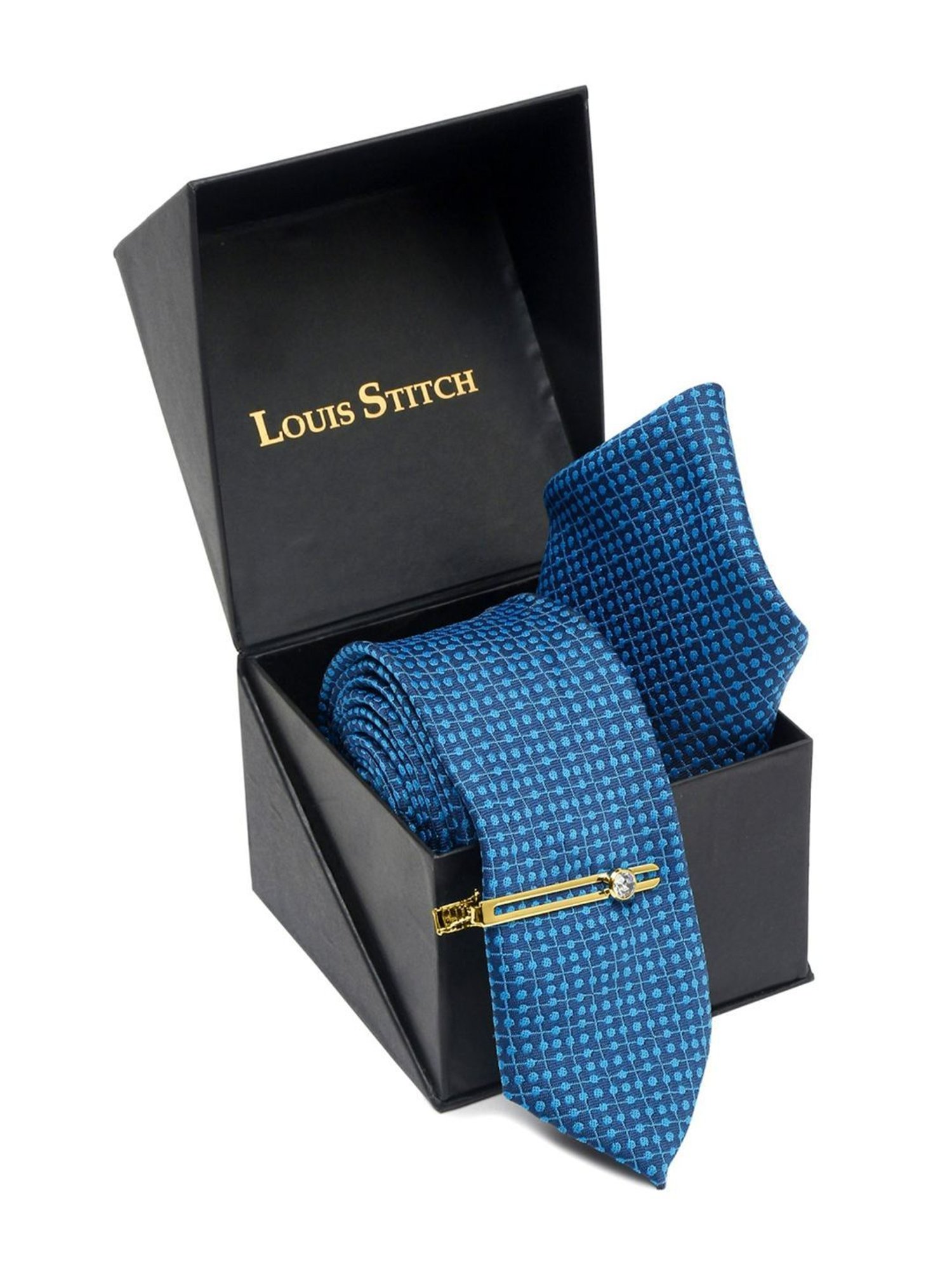 Louis Stitch Blue Embroidered Necktie Gift Set - Set of 3