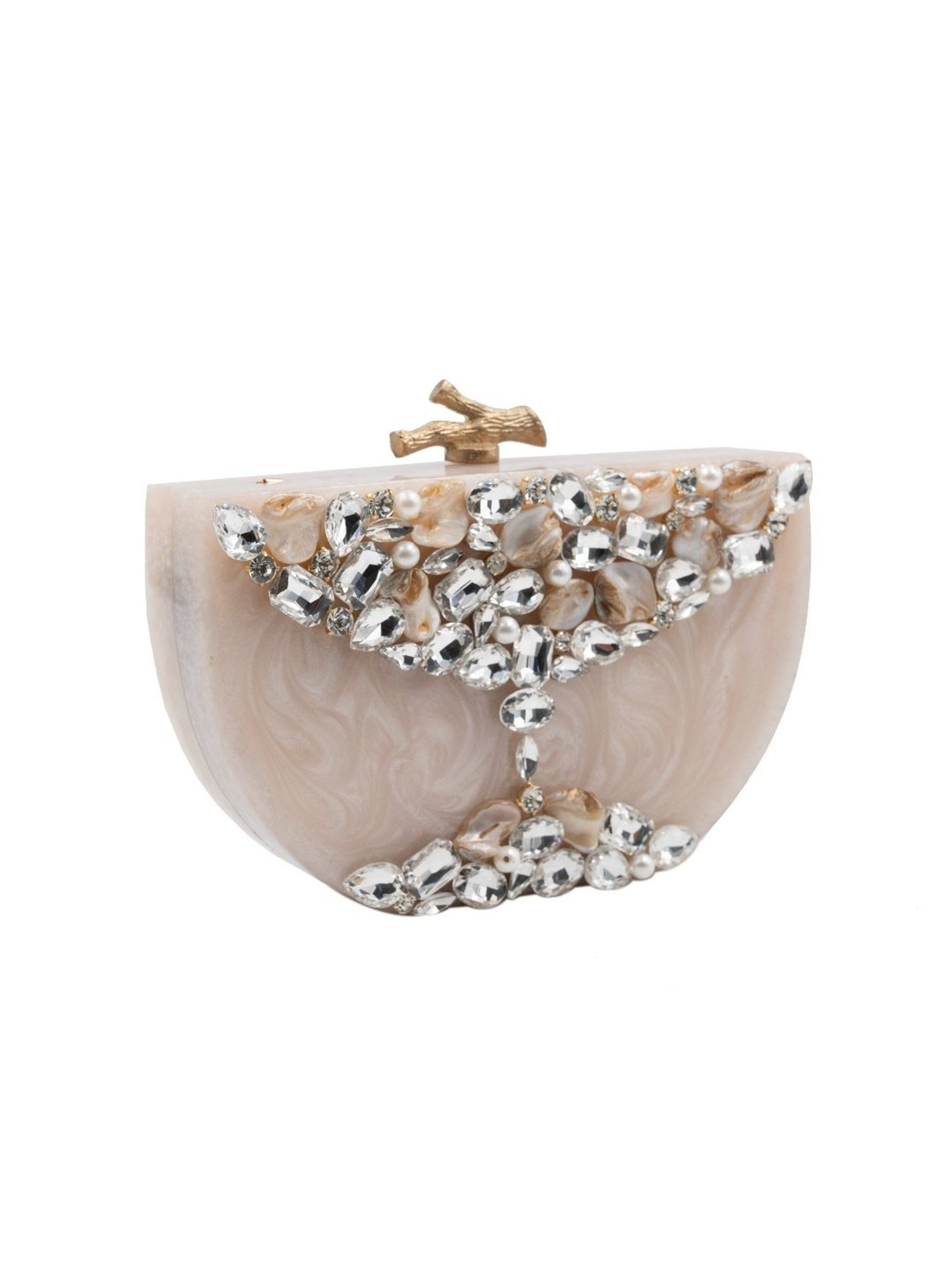 Sugarcrush Beige Luxury Studded Small Clutch