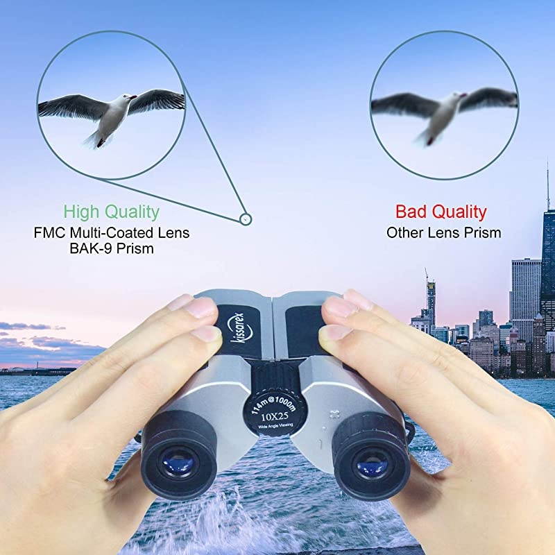 Adults Compact Travel Binoculars: 10x25 Mini Small Size Lightweight Best Outdoor Theatre Tactical Hiking Kids Concert Sports Camping Low-Light Night Vision Waterproof
