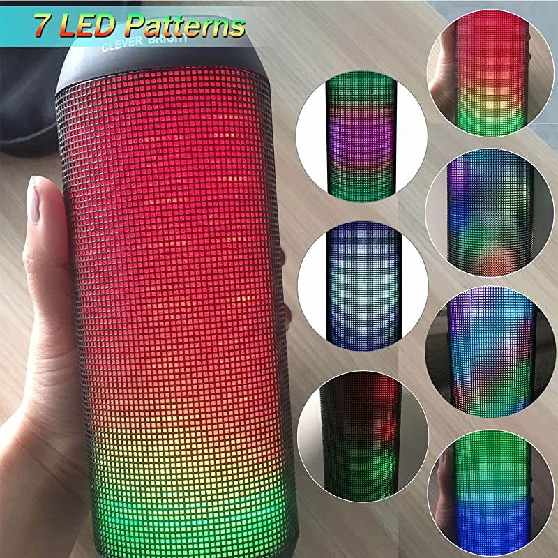 Wireless Bluetooth Speakers 7 LED Lights Patterns Wireless Speaker V41 HiFi Bass Powerful Sound Builtin Microphone HandsFree AudioAuxiliary Home Outdoor Rechargeable Bluetooth Speaker