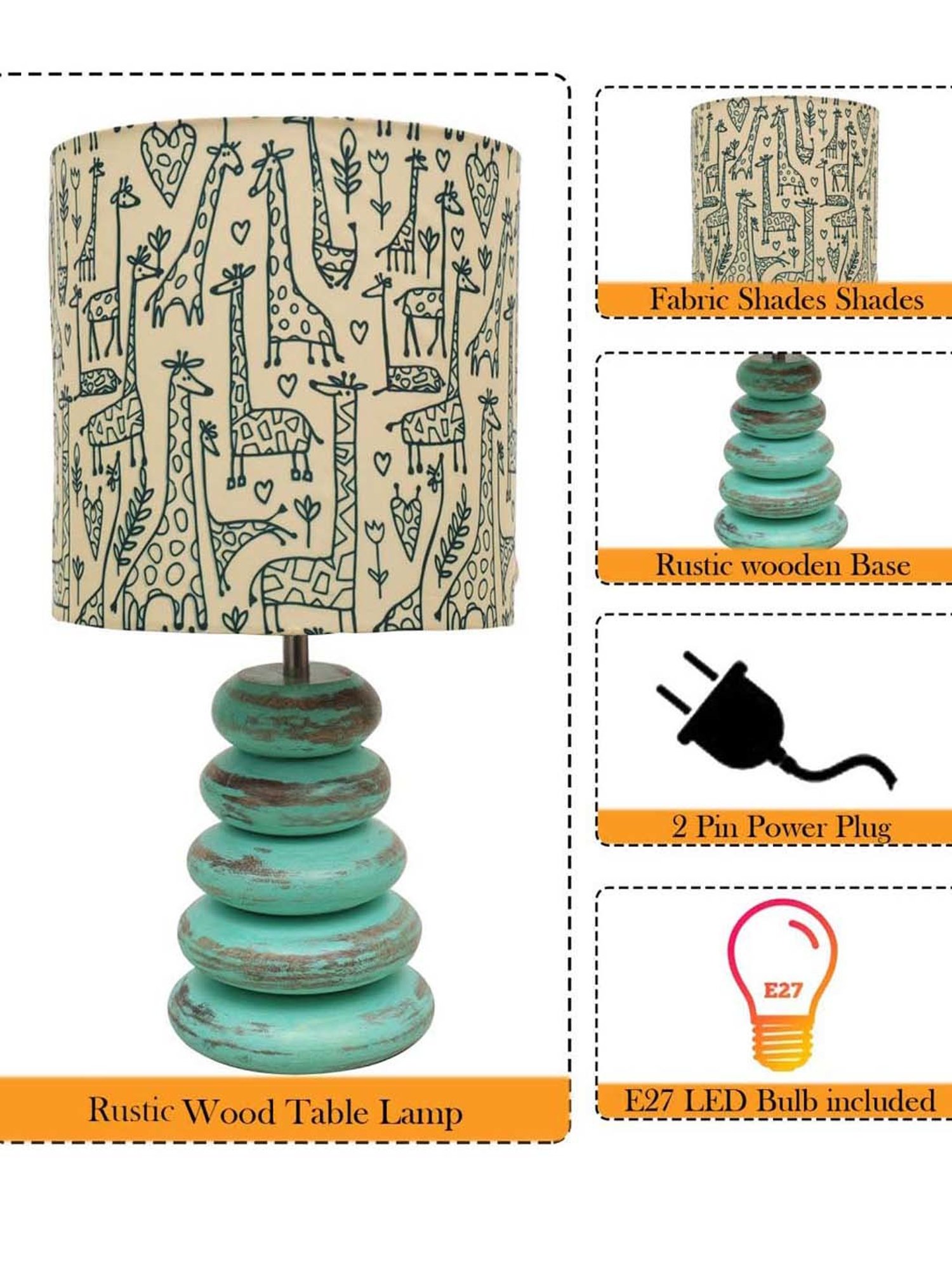 Homesake Off-White & Green Wood Bedside Desk Nightstand Table Lamp