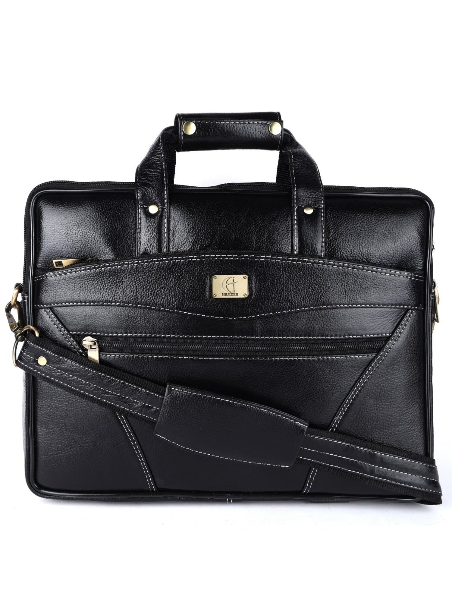 HiLEDER Black Textutred Large Leather 16 inch Laptop Bag