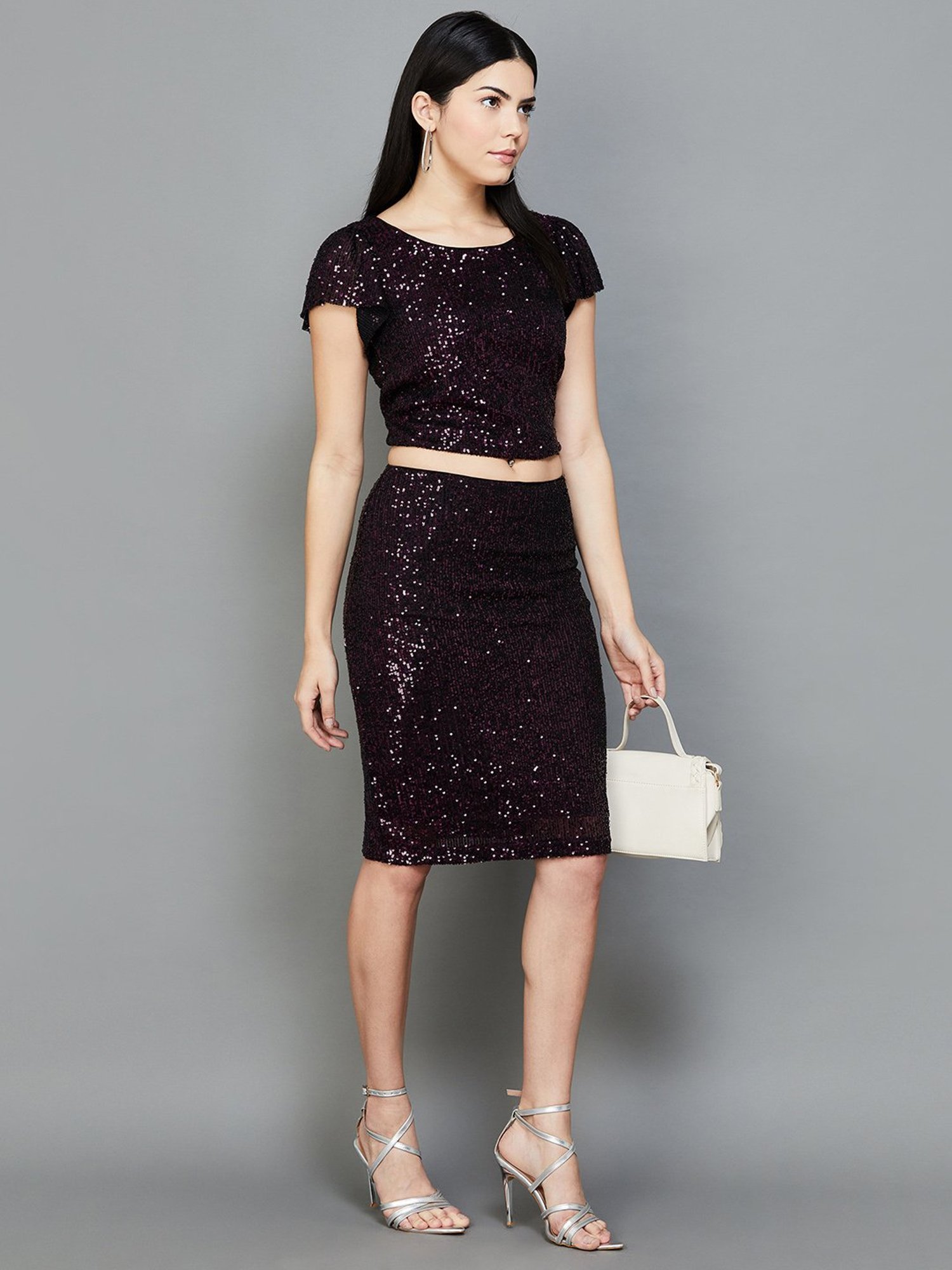 Code by Lifestyle Purple Embellished bodycon Skirt