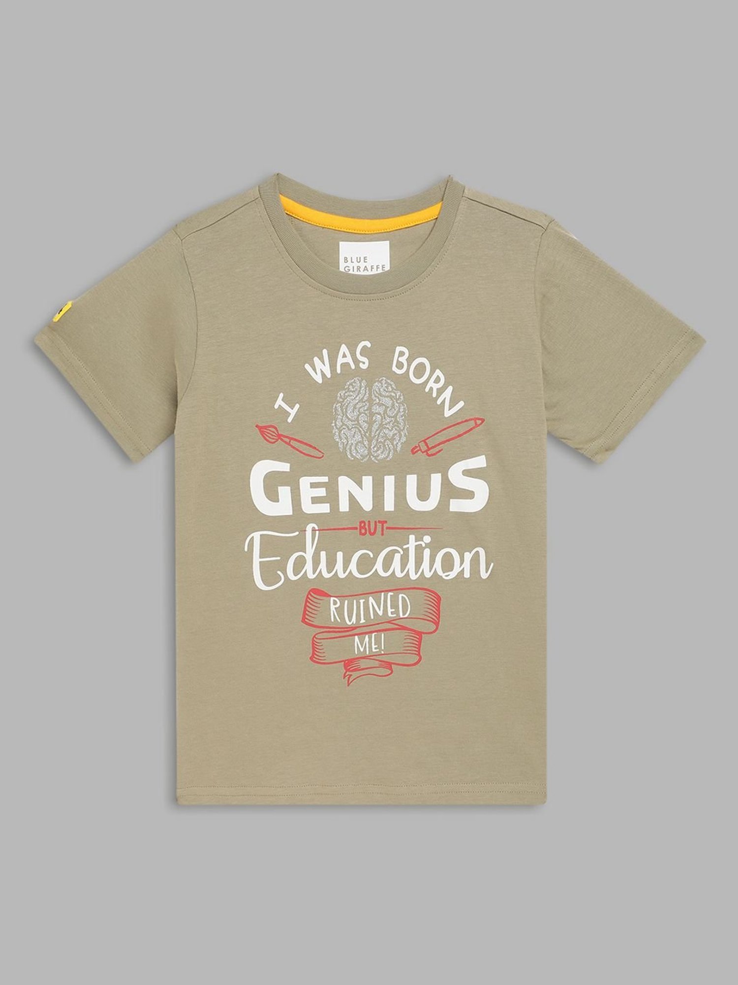 Blue Giraffe Kids Olive Cotton Printed T-Shirt