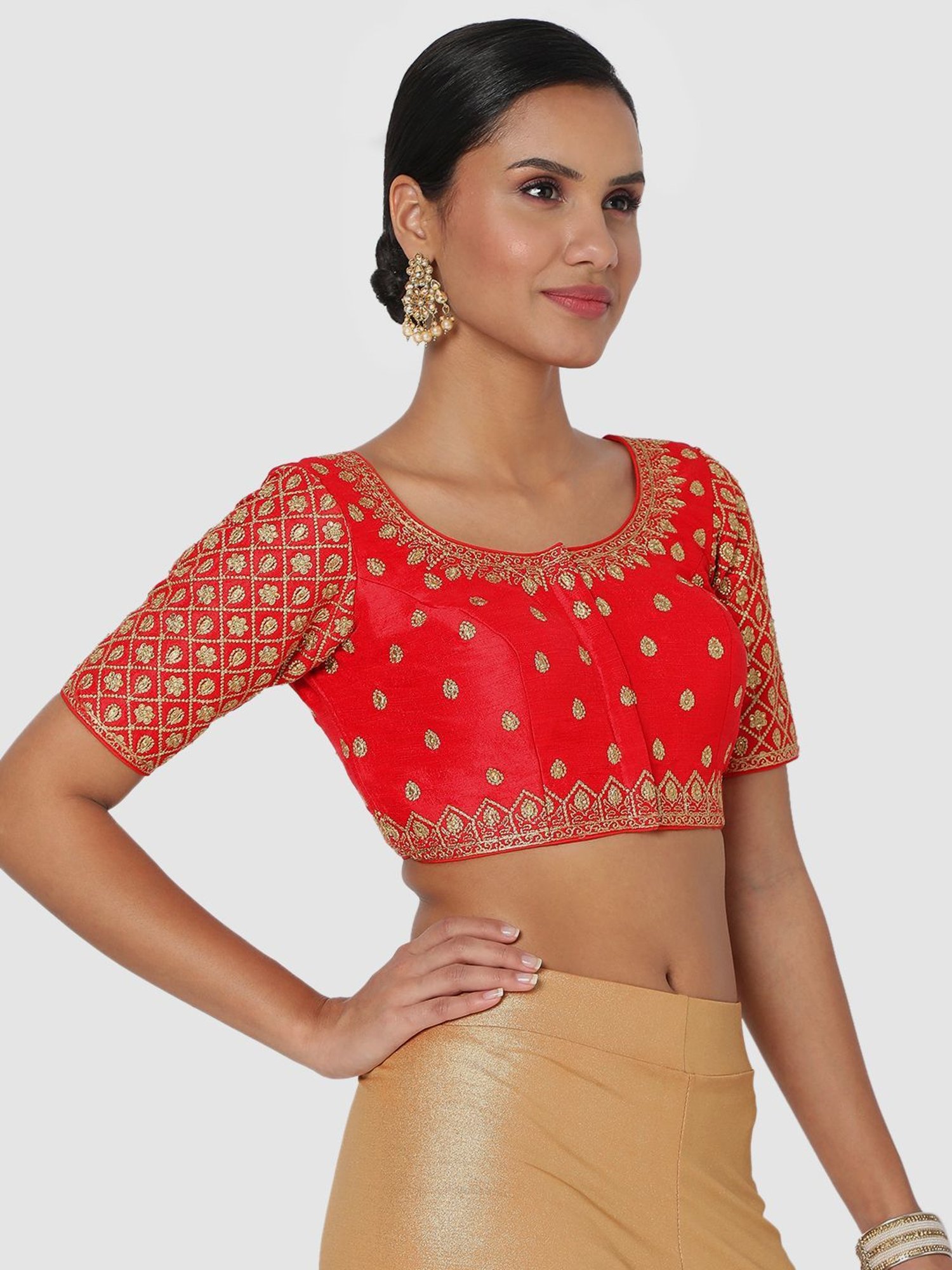 Salwar Studio Red Embroidered Readymade Blouse