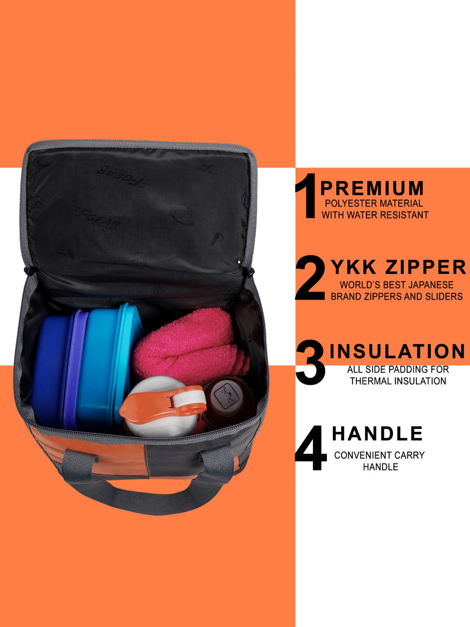 F Gear Soiree Grey Orange Medium Lunch Bag