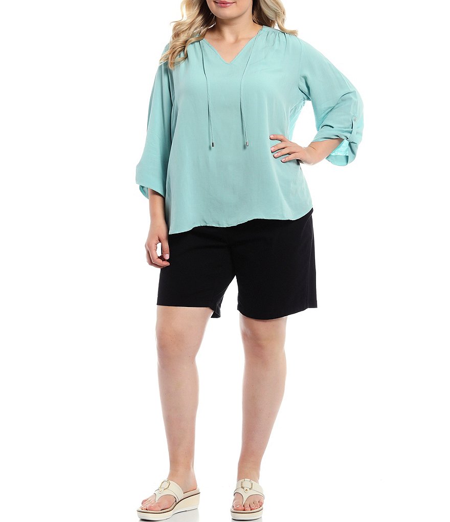 Calvin Klein Plus Size Stretch Cotton-Blend Mid Rise Bermuda Shorts