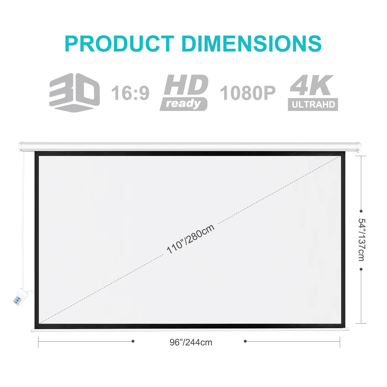 Neewer 110-inch Motorized Projector Screen with Remote Control, Projection Screen 16:9 110-inch Diagonal 8K/4K HD with Metal Housing and Wrinkle-Free 160&deg; Viewing Angle for Home Theater Office