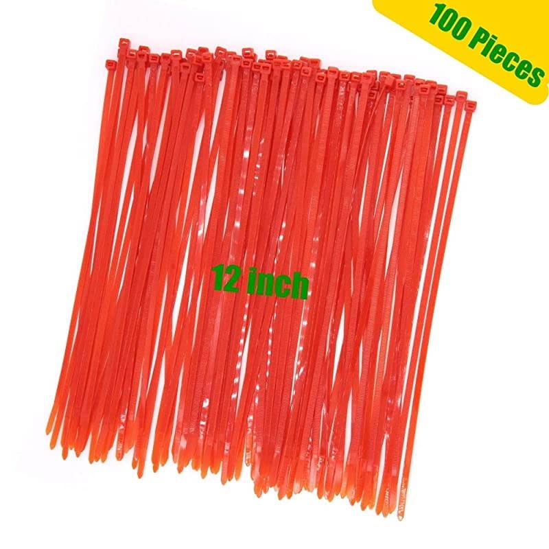 Duty Strong 12 Inch 100 Pieces Red Color Cable Zip Ties Upgrade Durable 50 LBS Festival Decoration Fastening Ties Tools Handheld Easy to Use Electric Cord Management Wire Zip Ties Outdoor