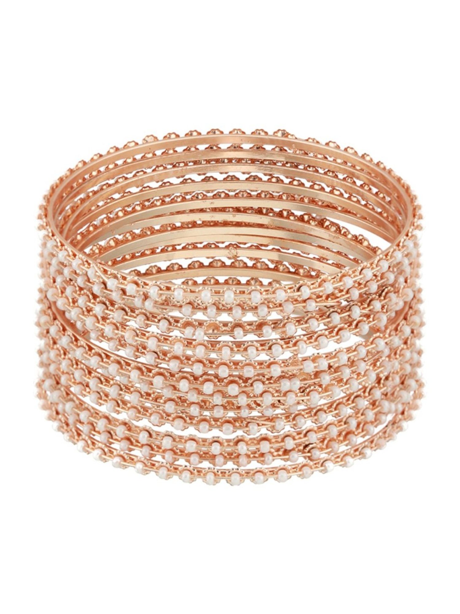 Aatmana Rose Gold-Plated & White Pearl Beaded Bangles for Women (Set of 12) - 2.4