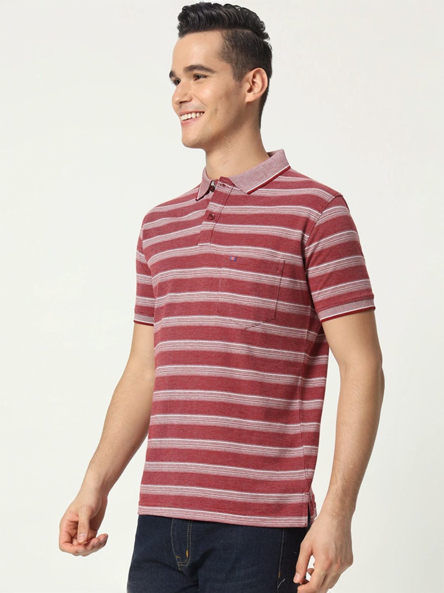 Tab91 Red Regular Fit Striped Polo T-Shirts