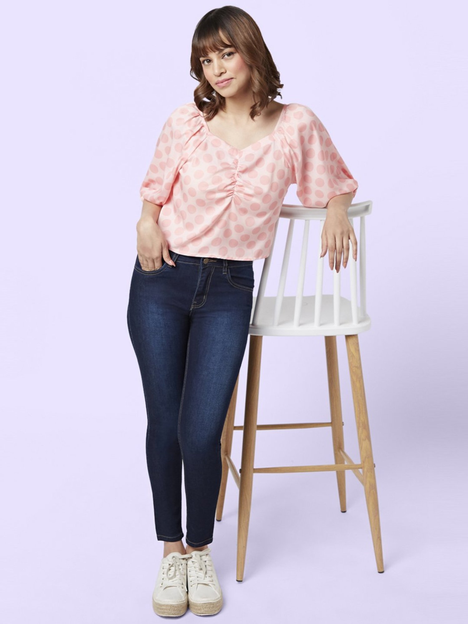 YU by Pantaloons Pink Polka Dots Top