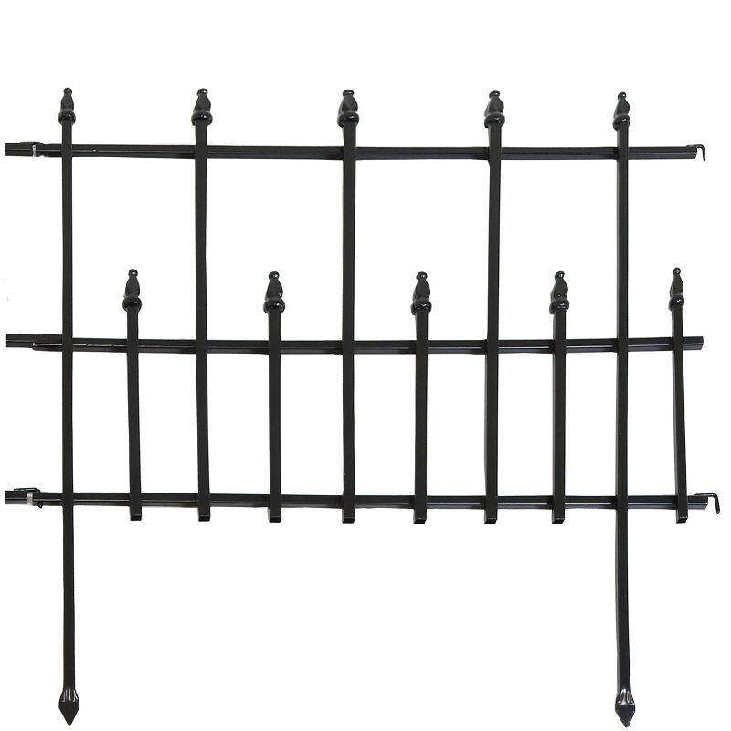 Plow & Hearth - Pewter Wrought Iron Fence - Outdoor Garden Edging with Decorative Design