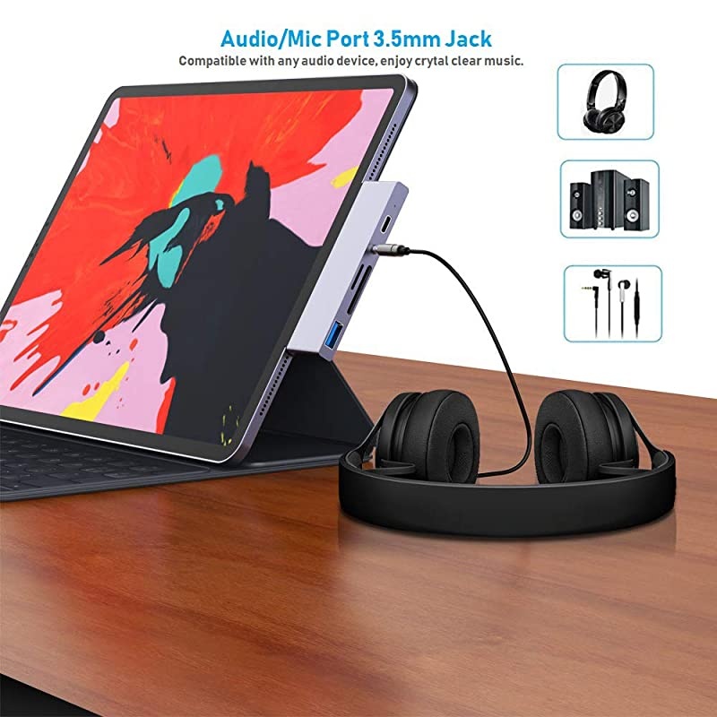 USB C Docking Station Compatible 2018 iPad Pro and Other Type C Phones or Laptops with USB C Port (Charge&Data), 4K HDMI, USB 3.0, SD/Micro SD Slot and 3.5mm Headphone Jack